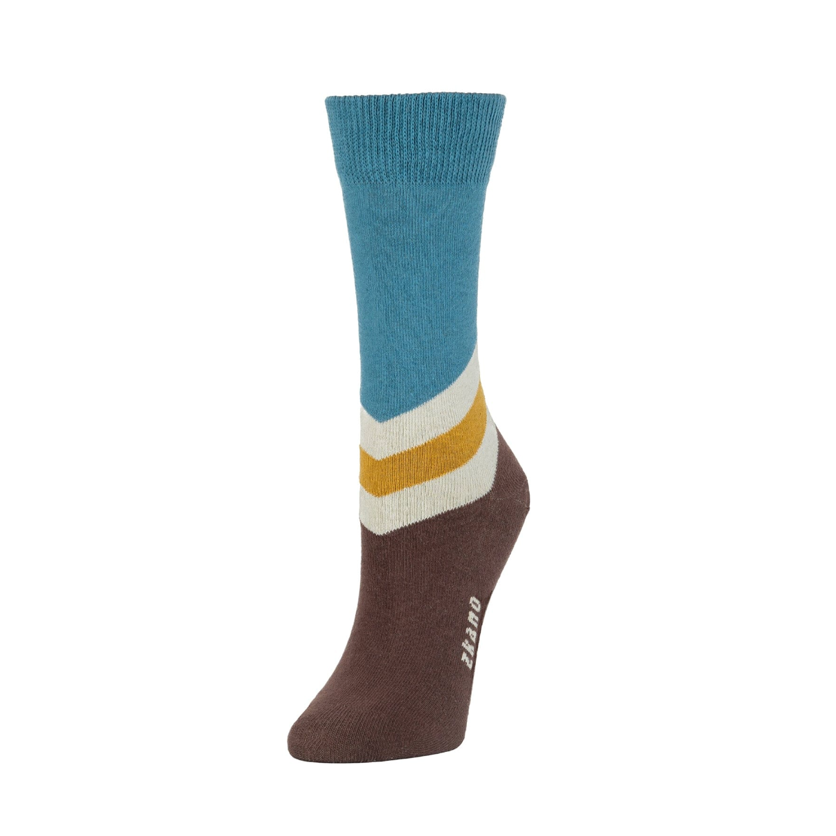 V-Line Crew Socks in Teal & Brown