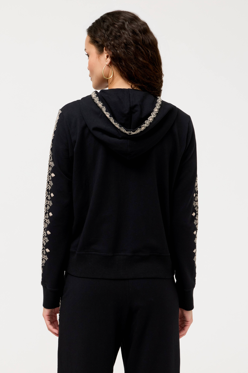 Tamira Zip Up Sweatshirt in Black | Johnny Was