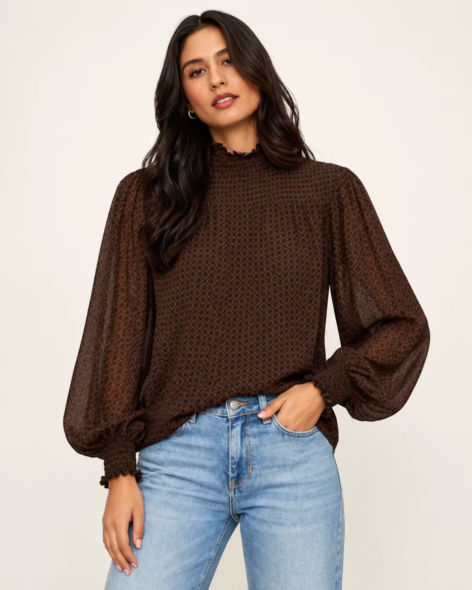 Ellie Smocked Popover in Espresso | Sanctuary