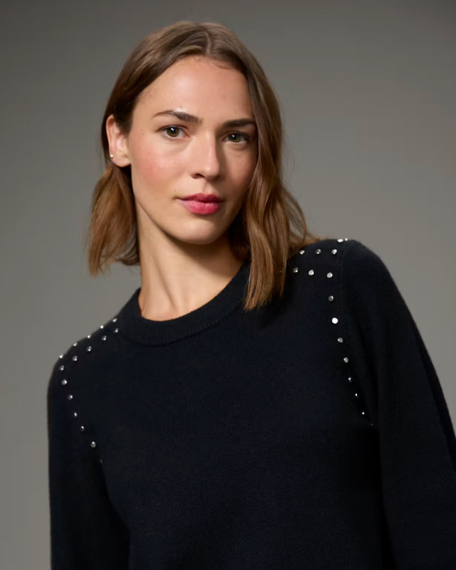 Studded Crew Neck Sweater in Black | Sanctuary