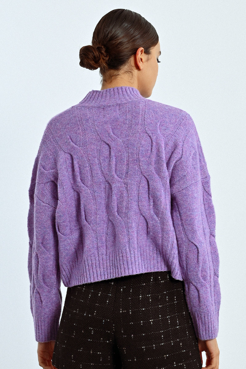 Cable Mock Neck Sweater in Lilac