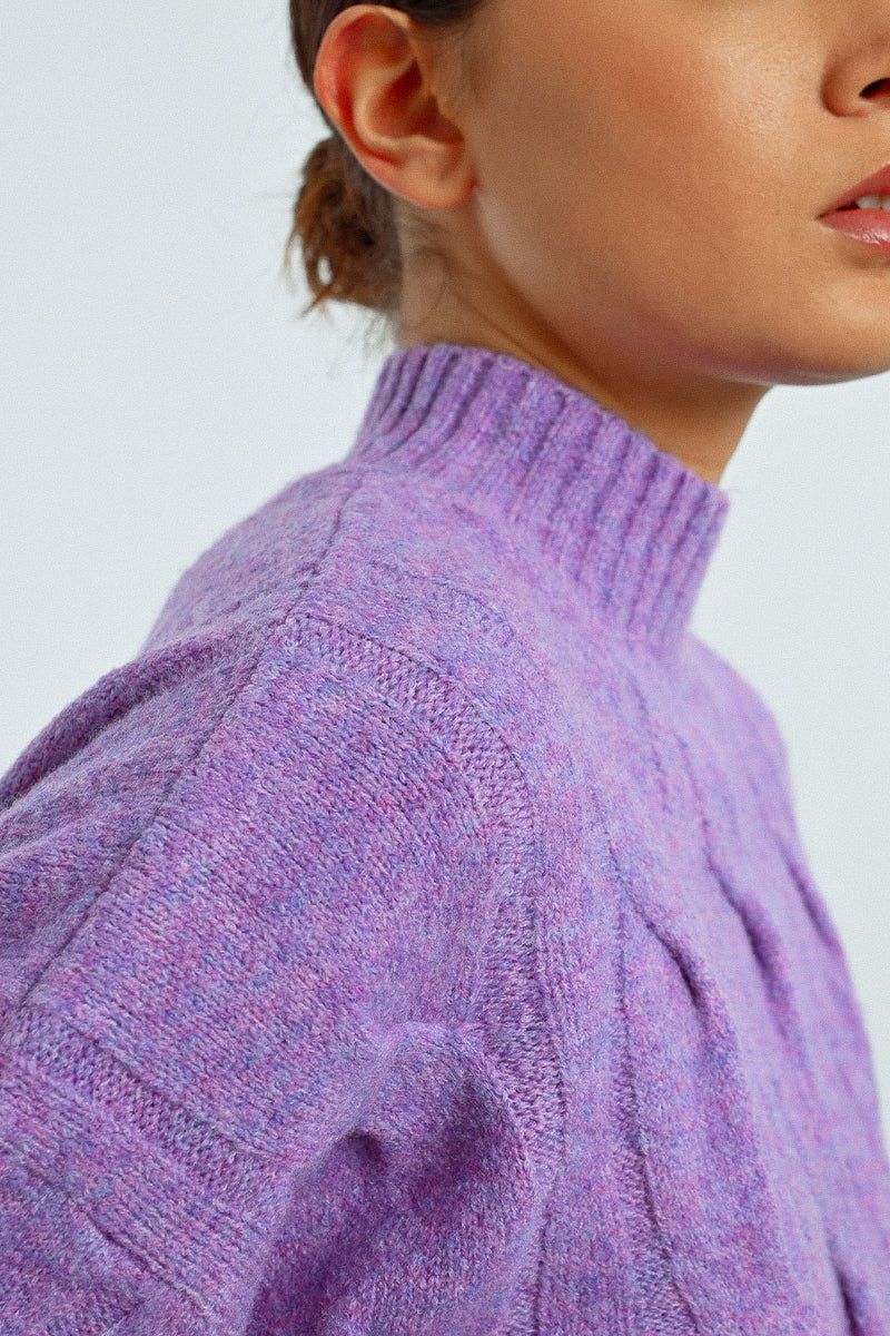 Cable Mock Neck Sweater in Lilac
