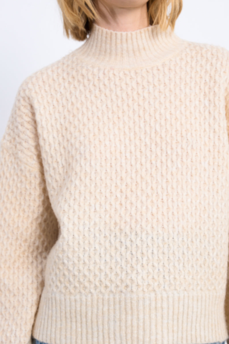 Mock Neck Knit Sweater in Beige