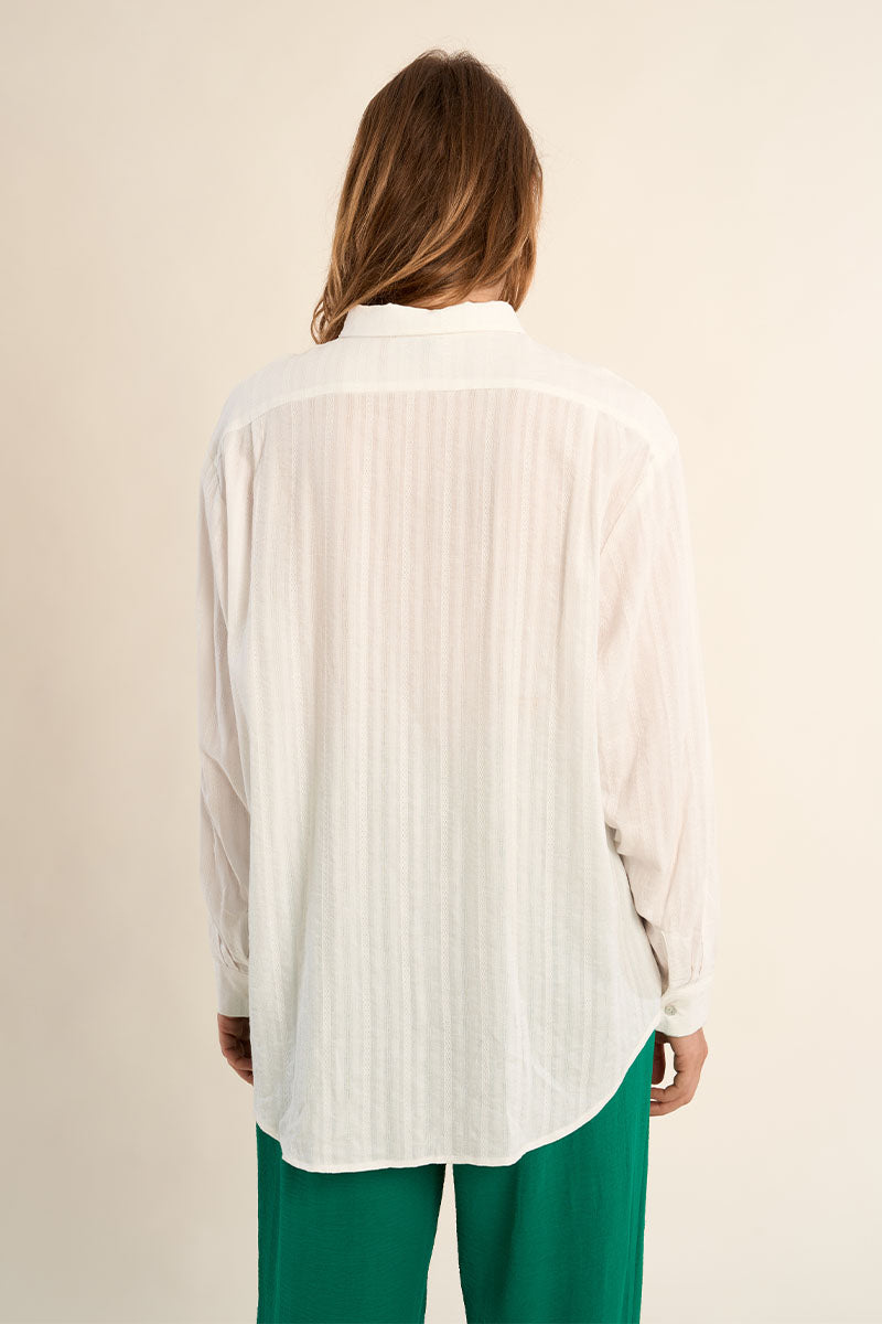 Tonal Stripe Woven Shirt in White