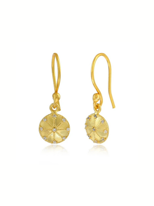 Gold Zircon Disc Earrings | Manjusha