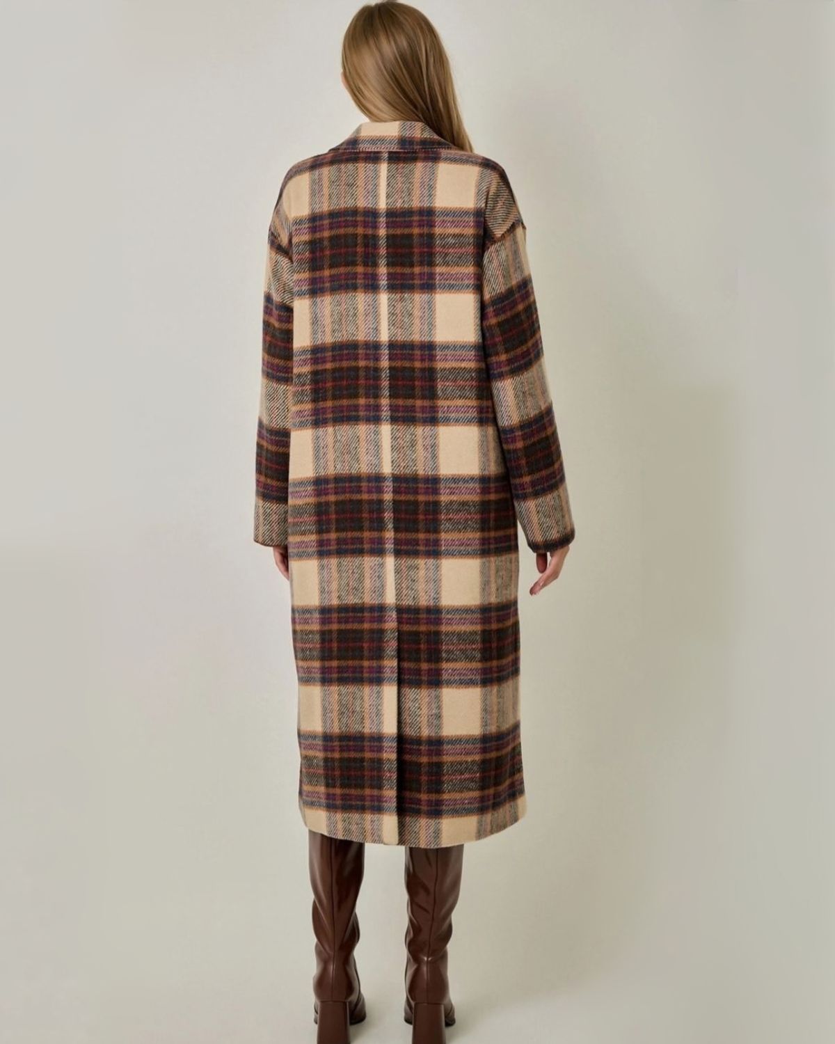 Plaid Long Jacket in Ginger Combo