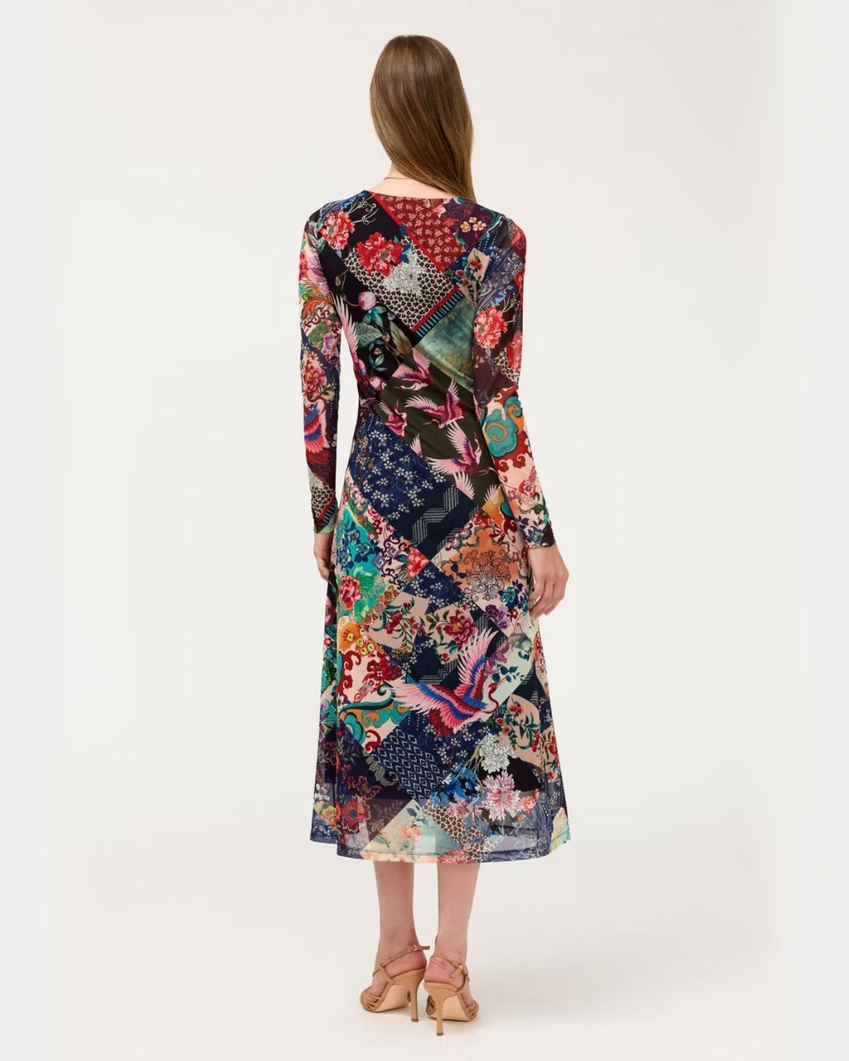 Mesh V-neck Dress in Fabiana Patch | Johnny Was