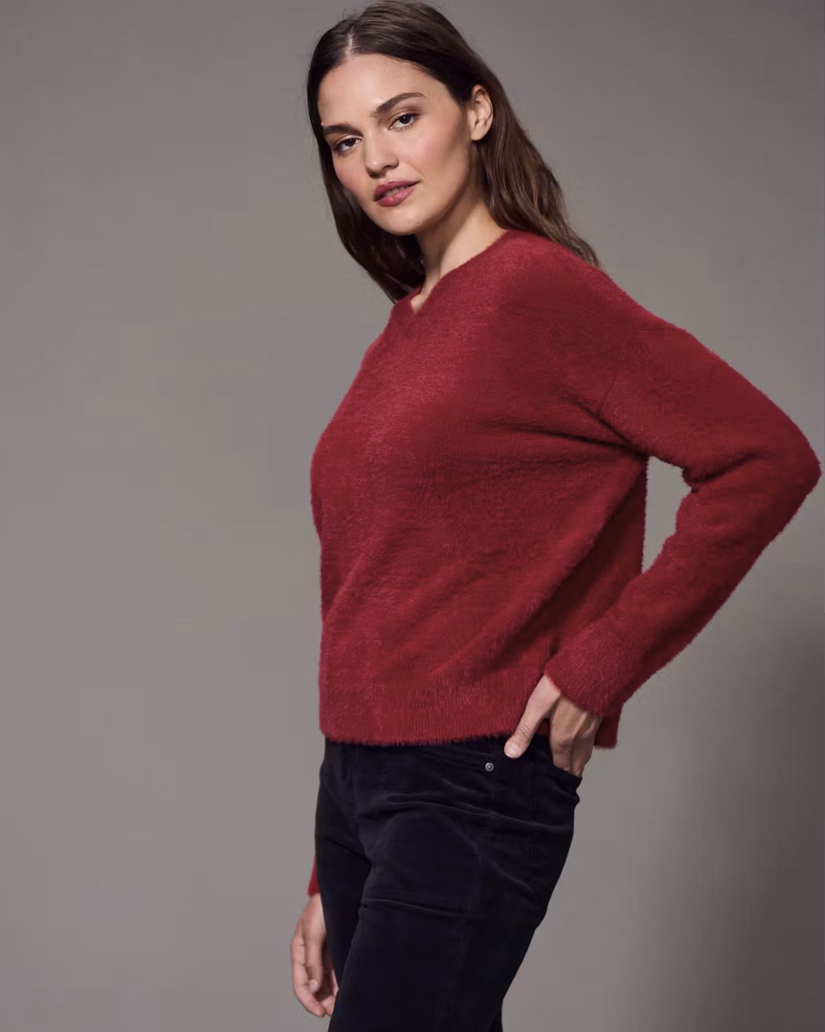 Feather V-Neck Sweater in Scarlet | Sanctuary