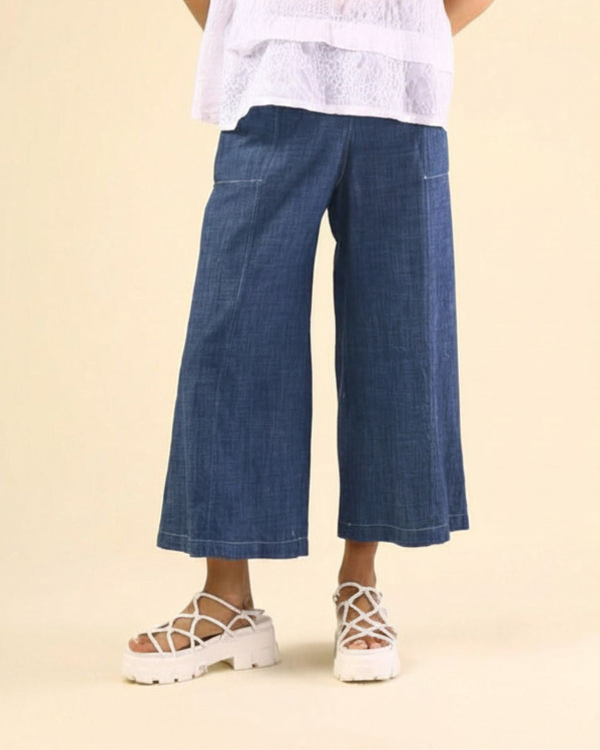 Denim Chambray Wide Leg Crop | Fenini