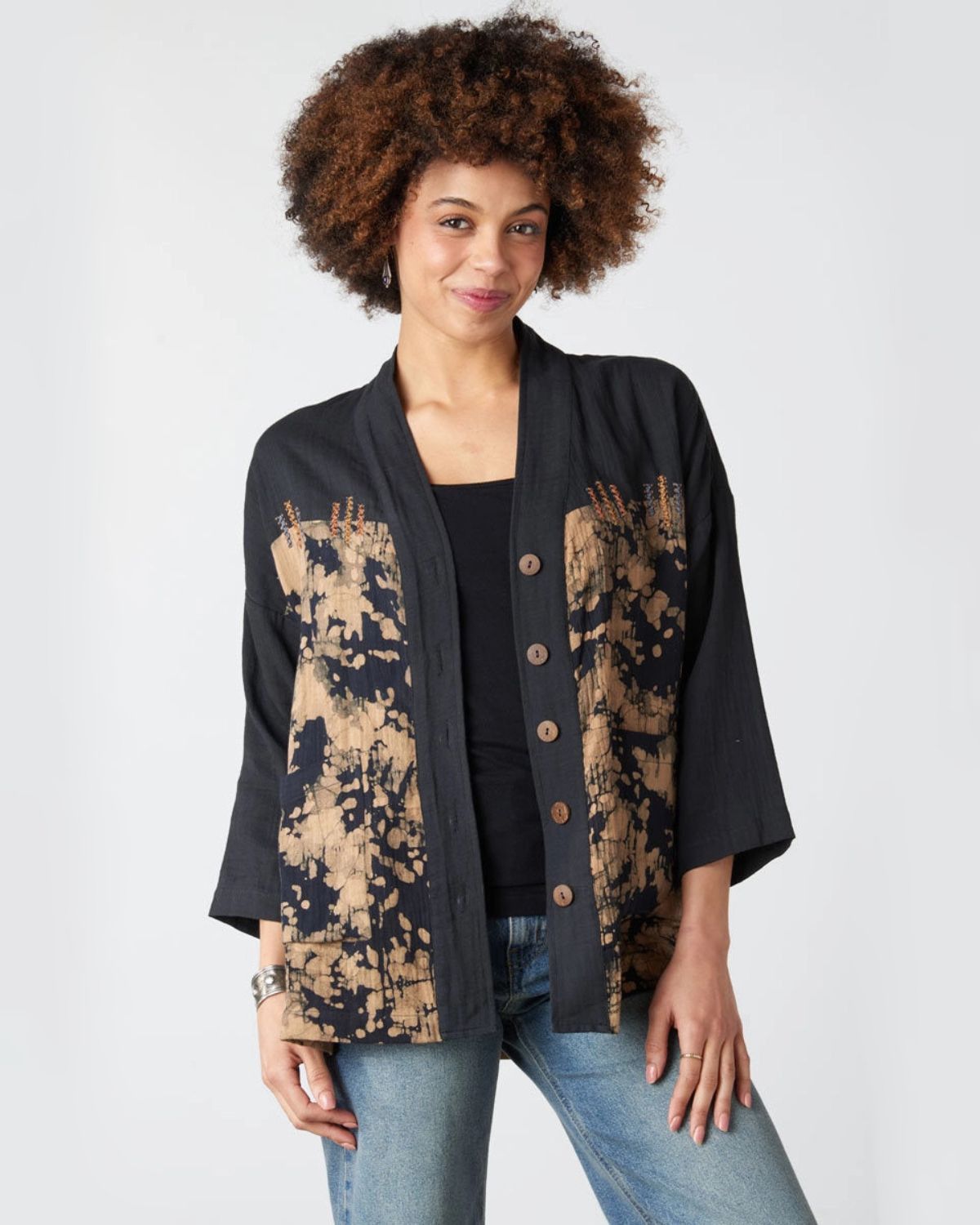 Rupashi Double Gauze Yolk Jacket in Black