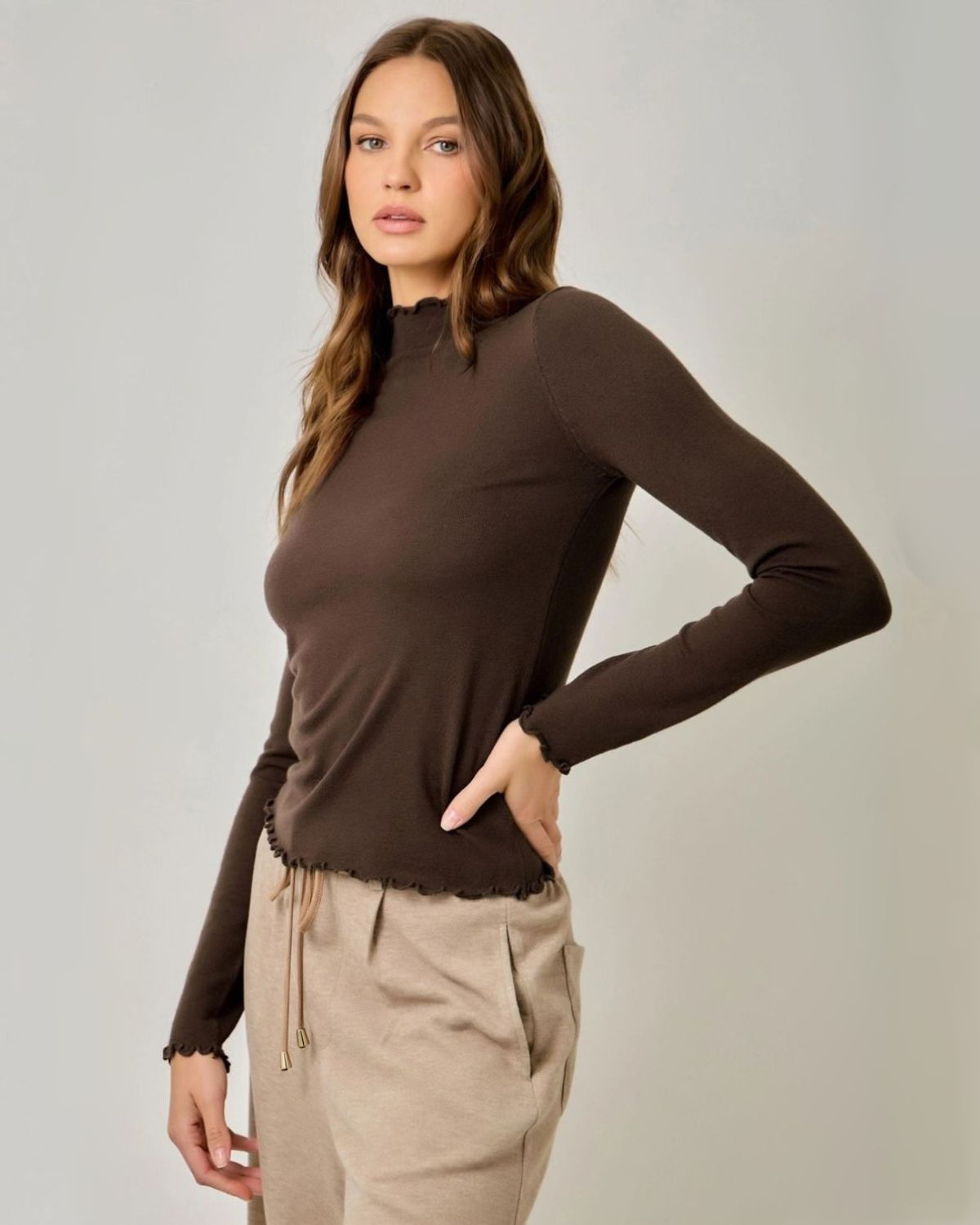 Lettuce Edge Essential Sweater in Chocolate