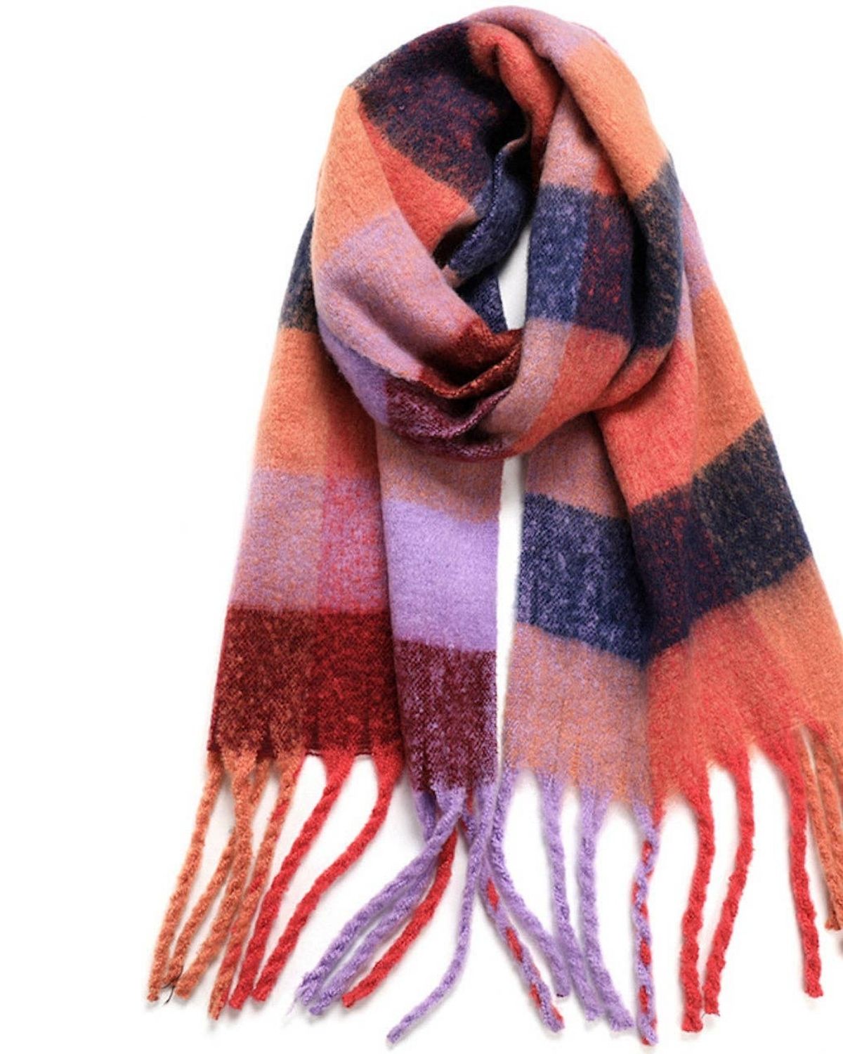 Chunky Oblong Plaid Scarf in Magenta & Navy