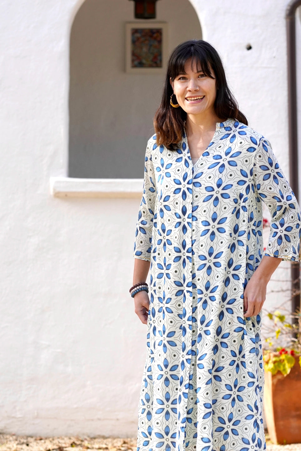Heather Cotton Dress in Blue Floral