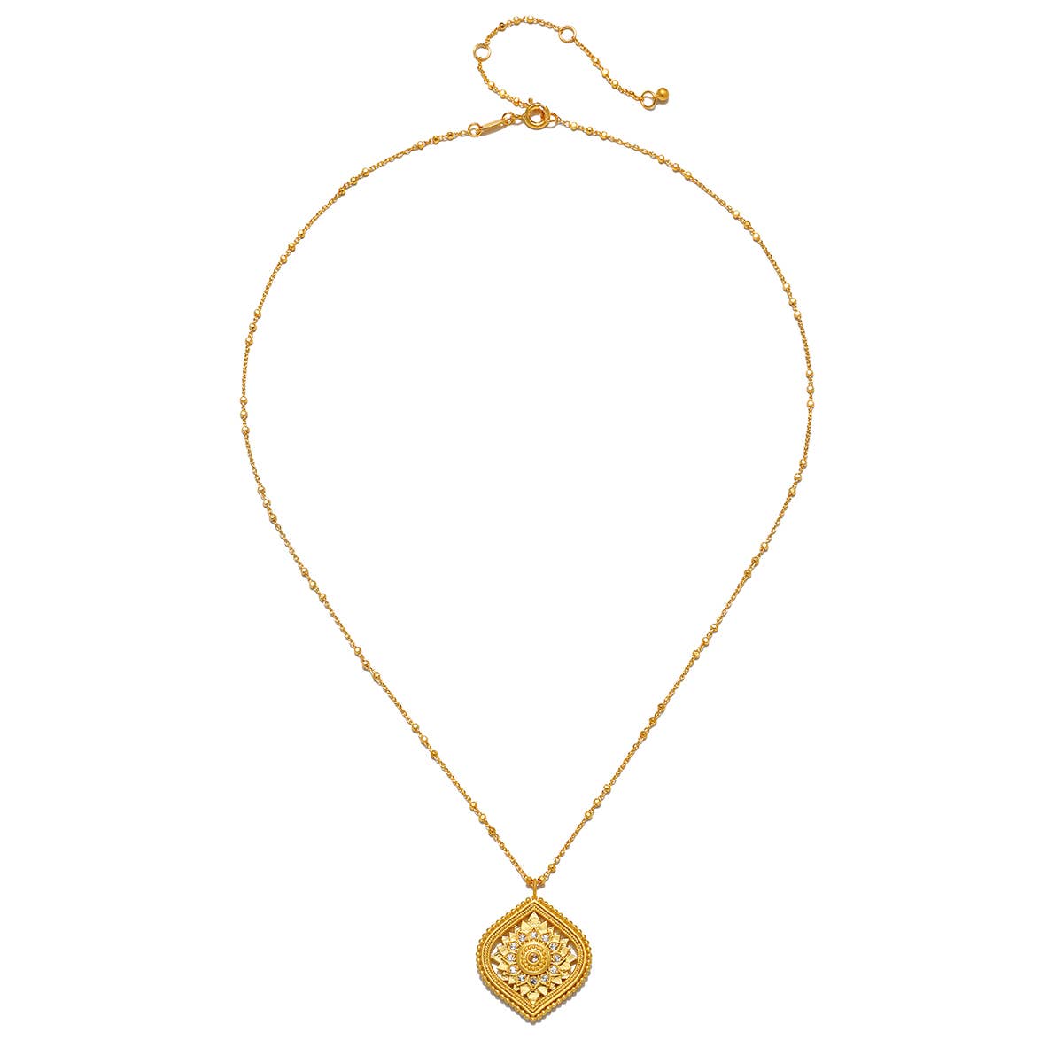 White Topaz Lotus Medallion Necklace | Satya