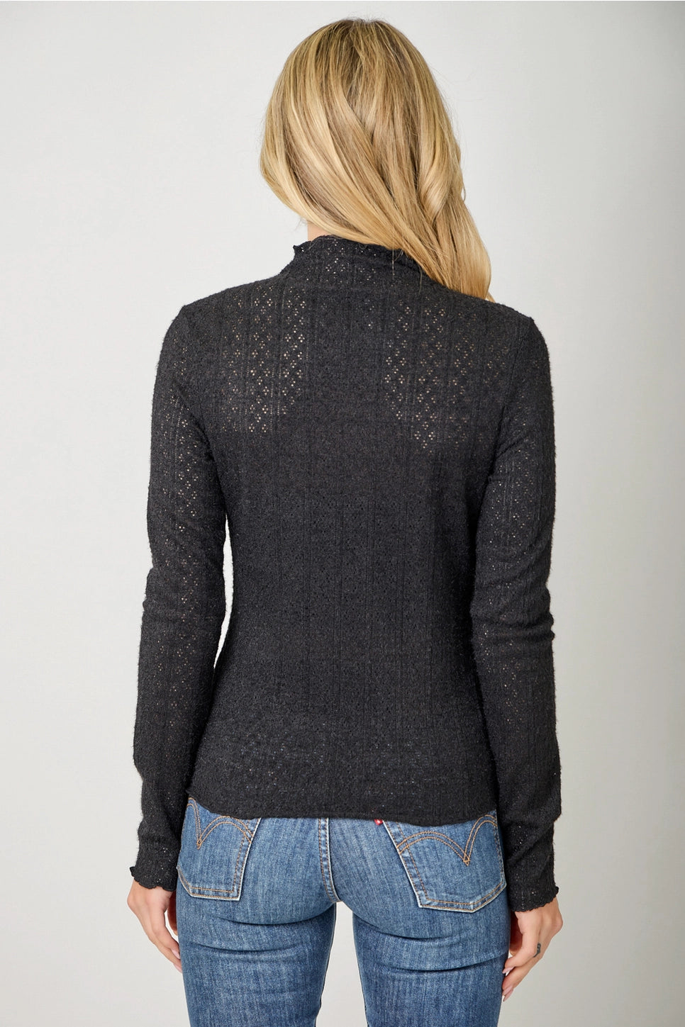 Lettuce Edge Knit Mock Neck in Black