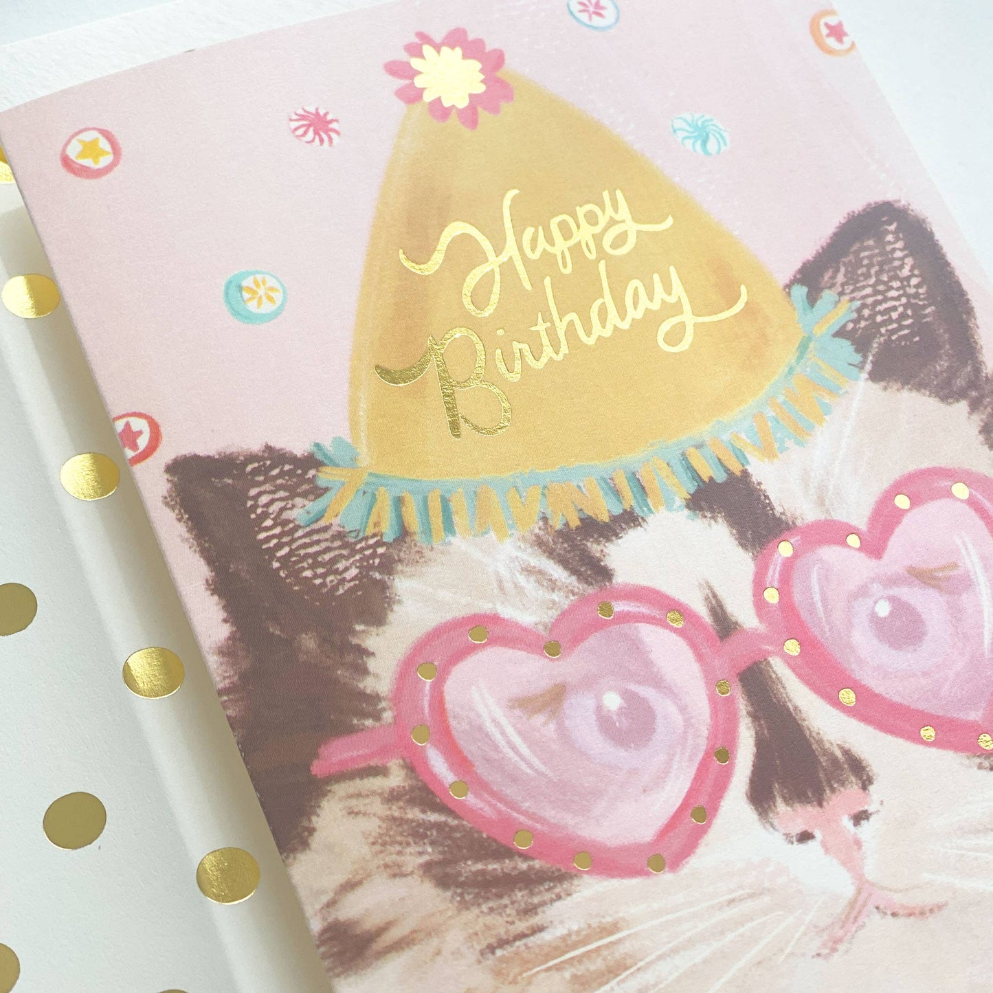 Happy Birthday Cat with Heart Glasses Card