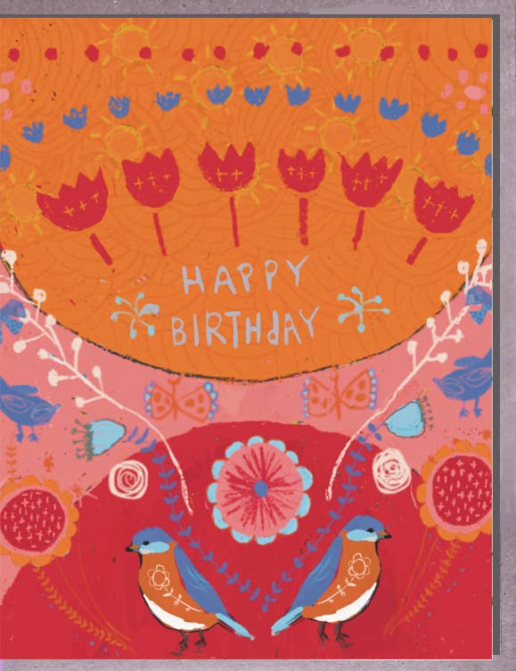 2 Blue Birds on Orange Card