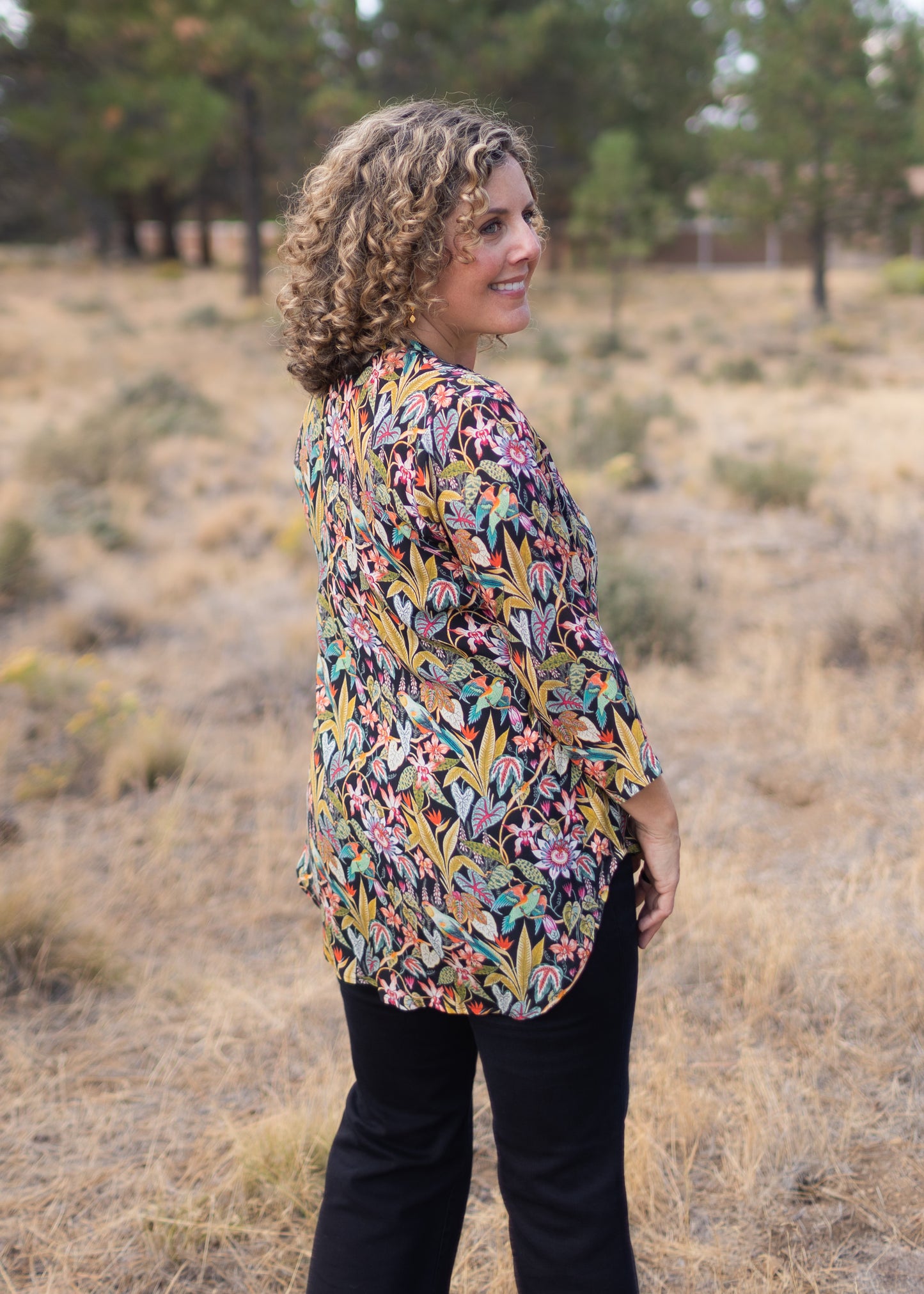 Mandarin Collar Blouse in Jungle Print | APNY