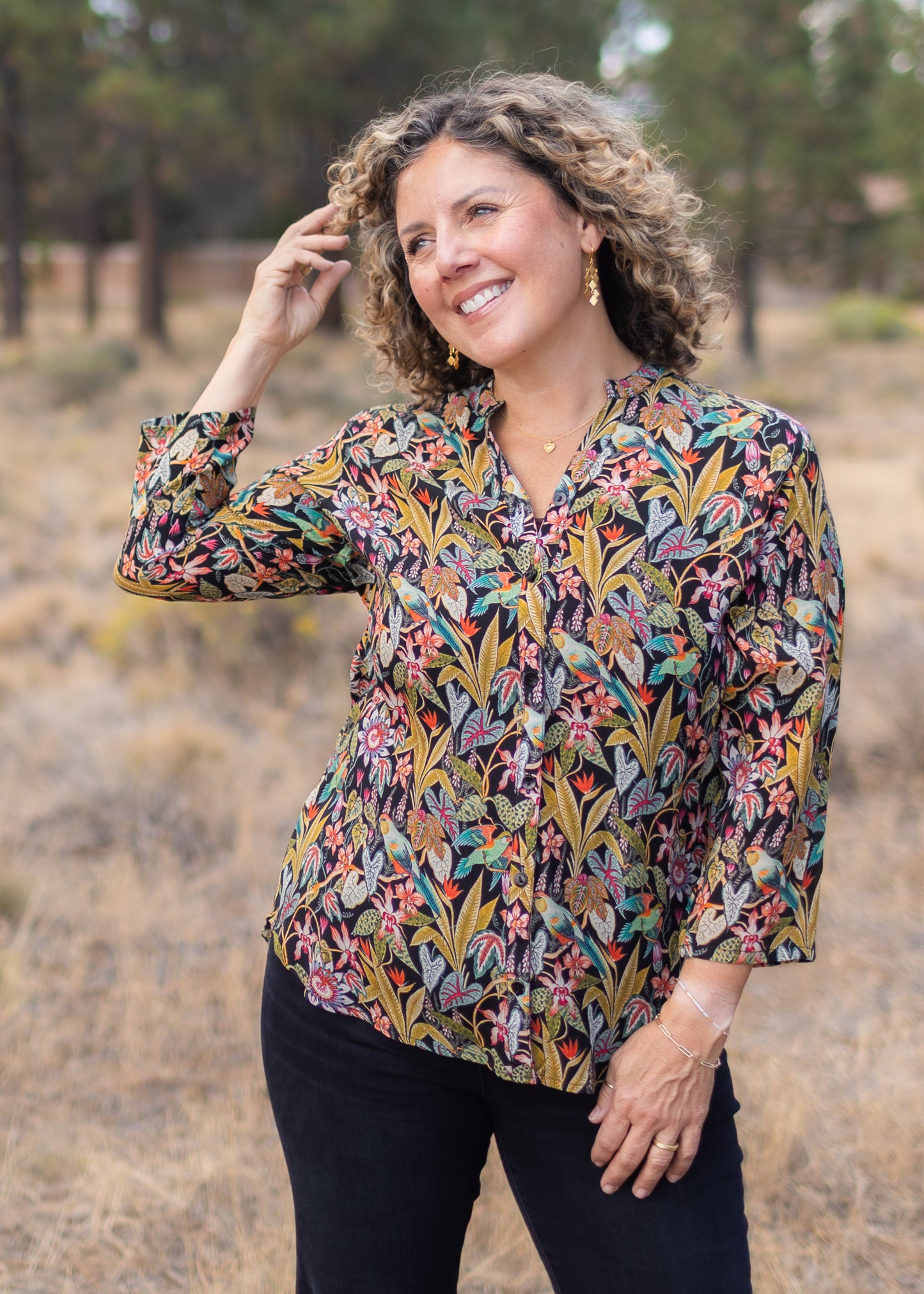 Mandarin Collar Blouse in Jungle Print | APNY