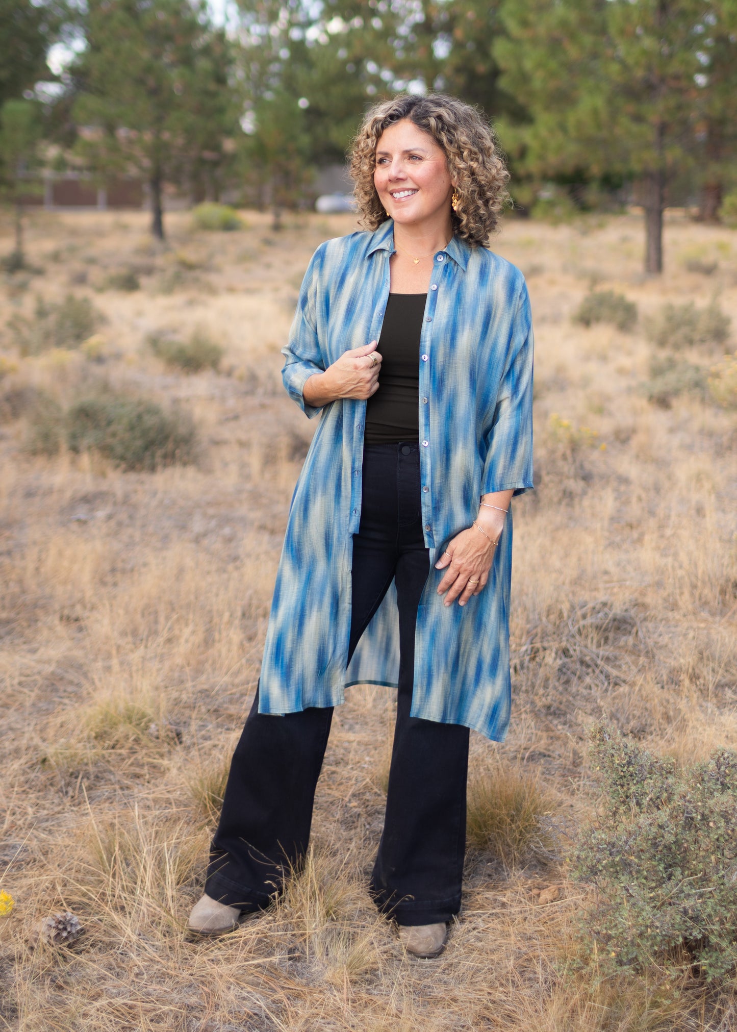 Button Up Tunic in Blue Watercolor | APNY