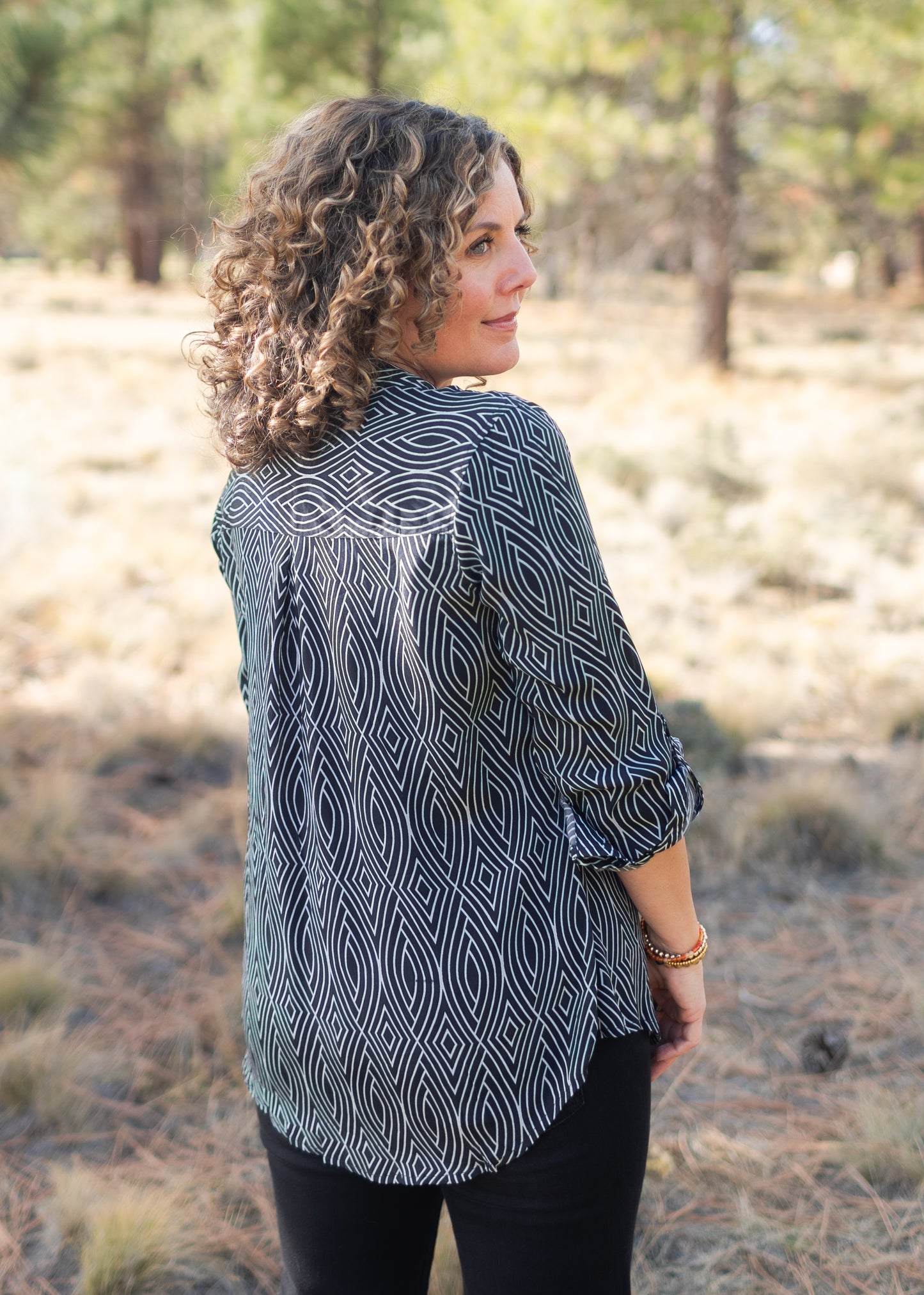 Button-Up Blouse in Black & White Geo | APNY