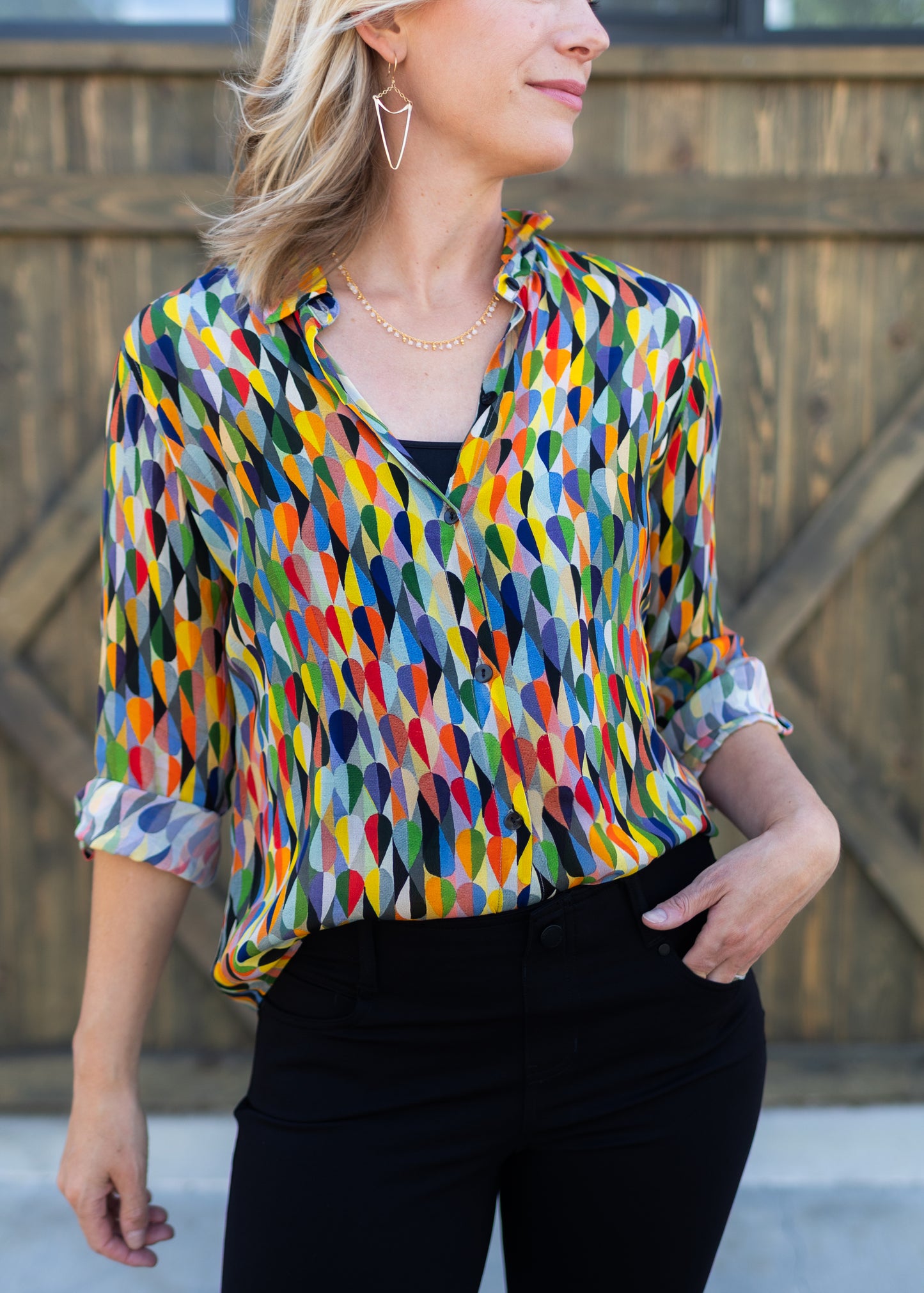 Button-Up Blouse in Multicolor Leaf Print | APNY