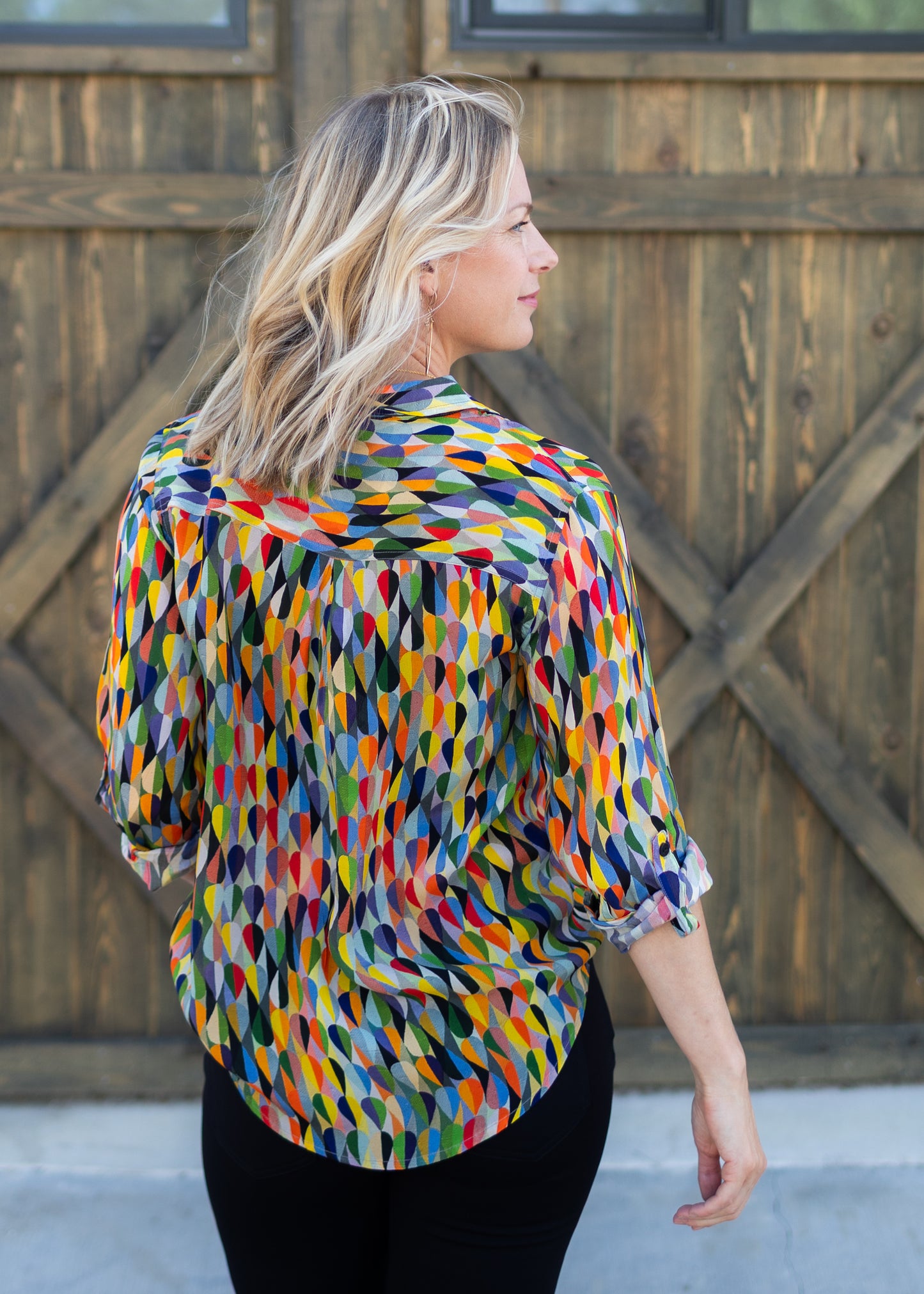 Button-Up Blouse in Multicolor Leaf Print | APNY