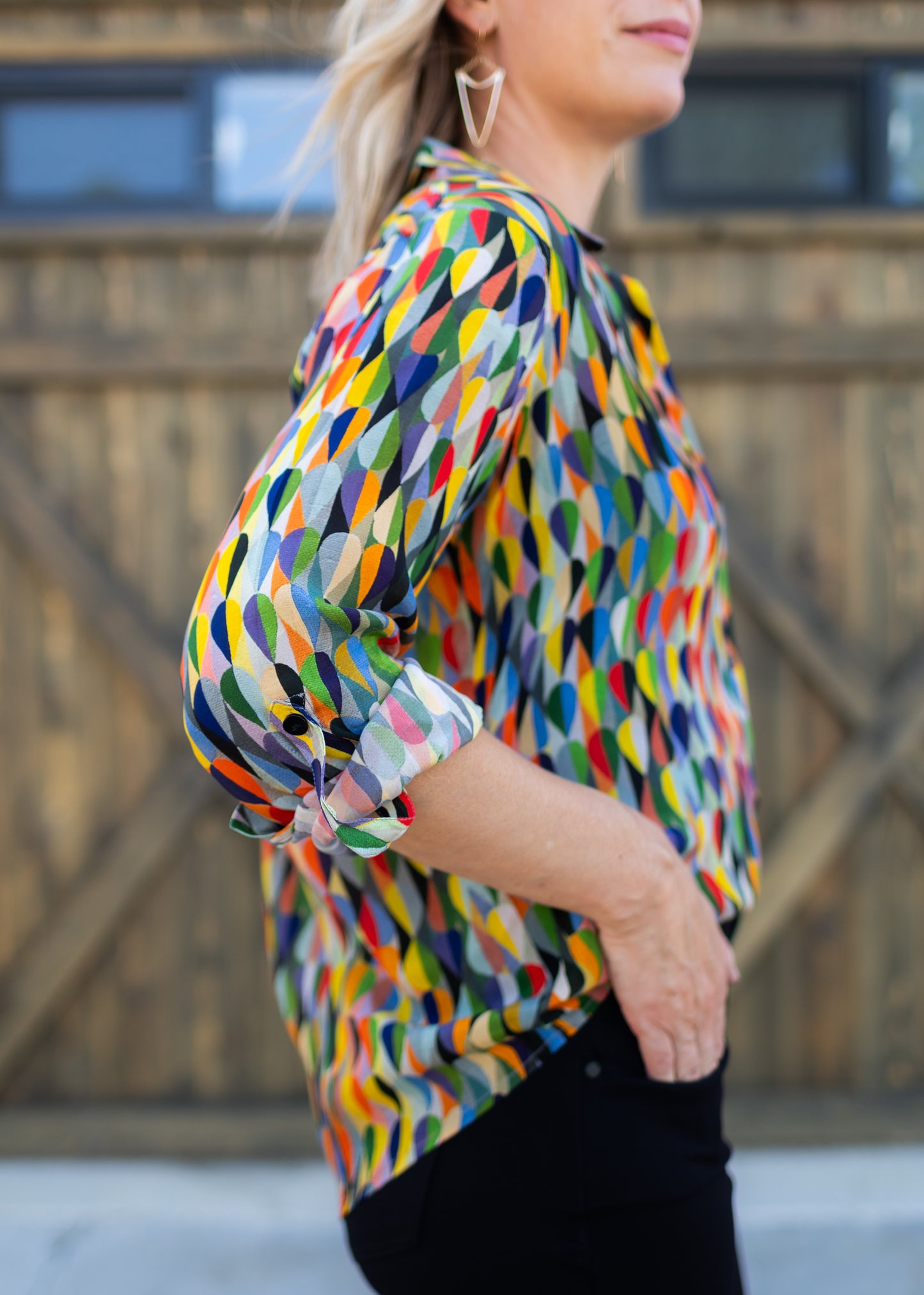Button-Up Blouse in Multicolor Leaf Print | APNY