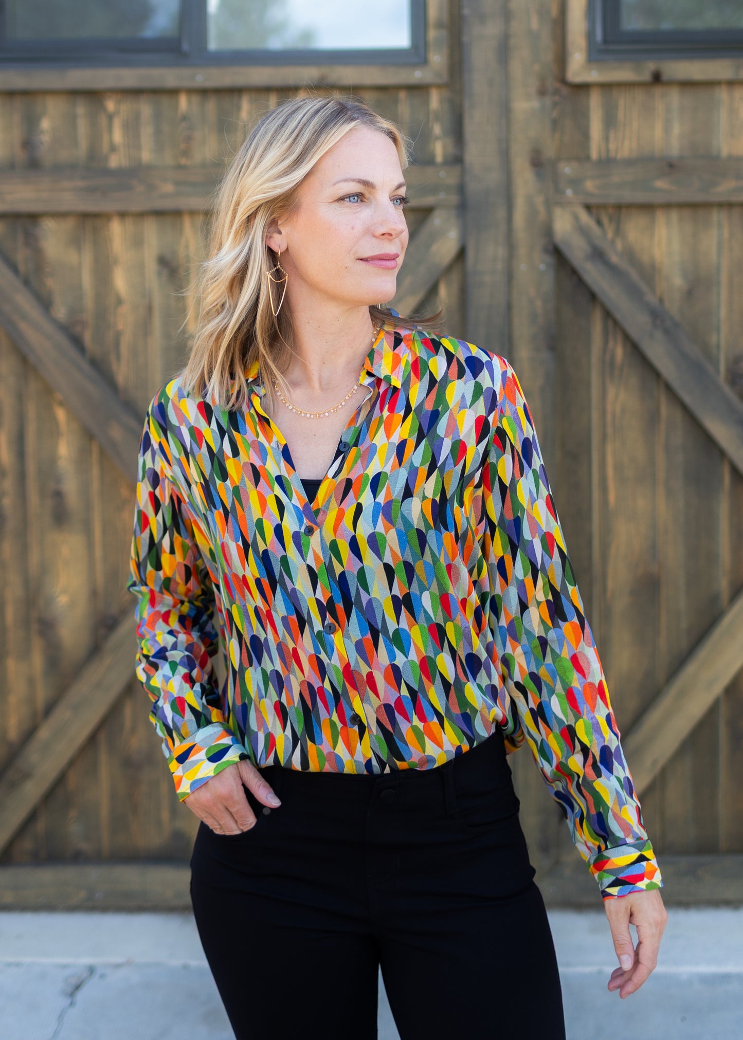 Button-Up Blouse in Multicolor Leaf Print | APNY