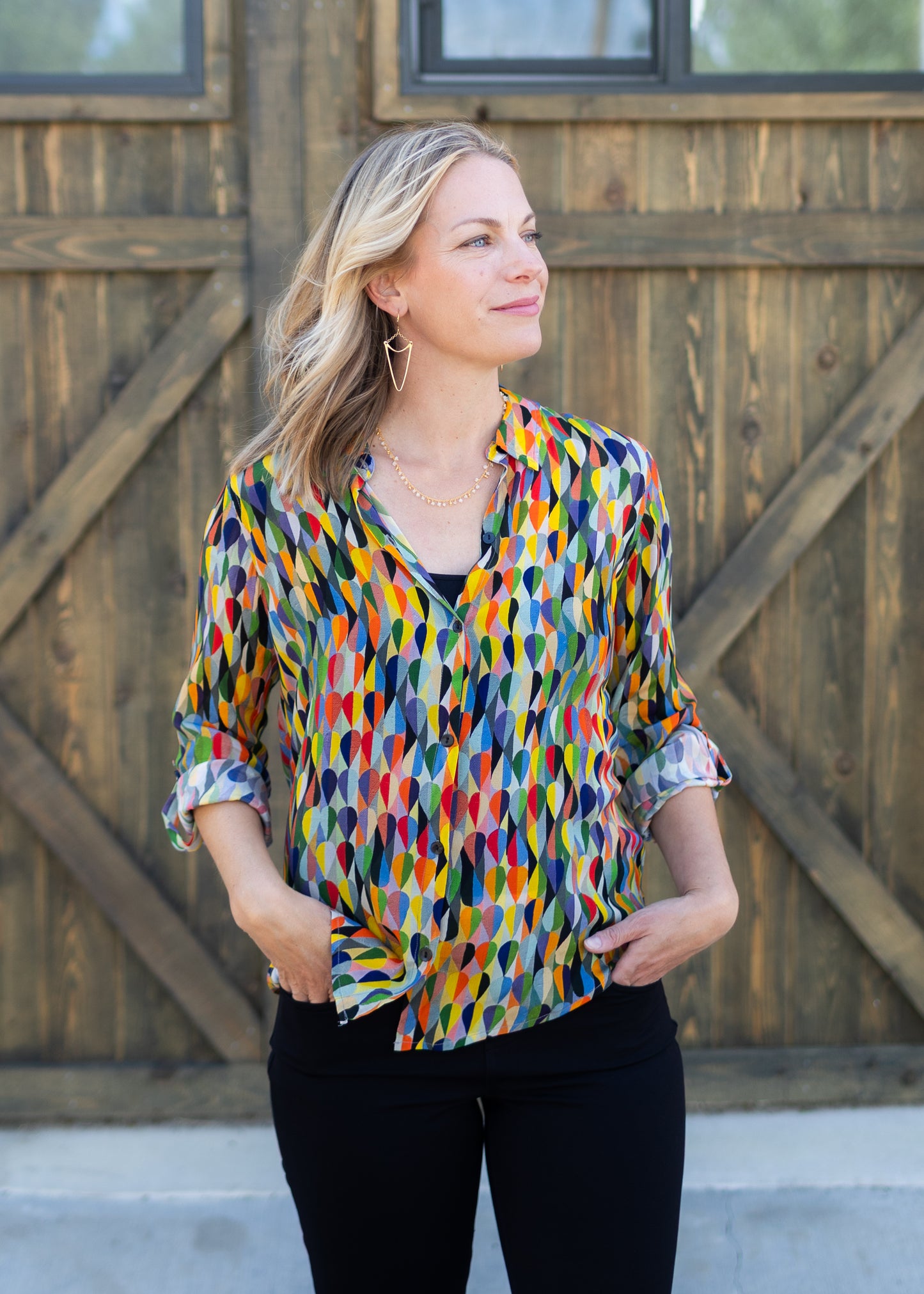 Button-Up Blouse in Multicolor Leaf Print | APNY