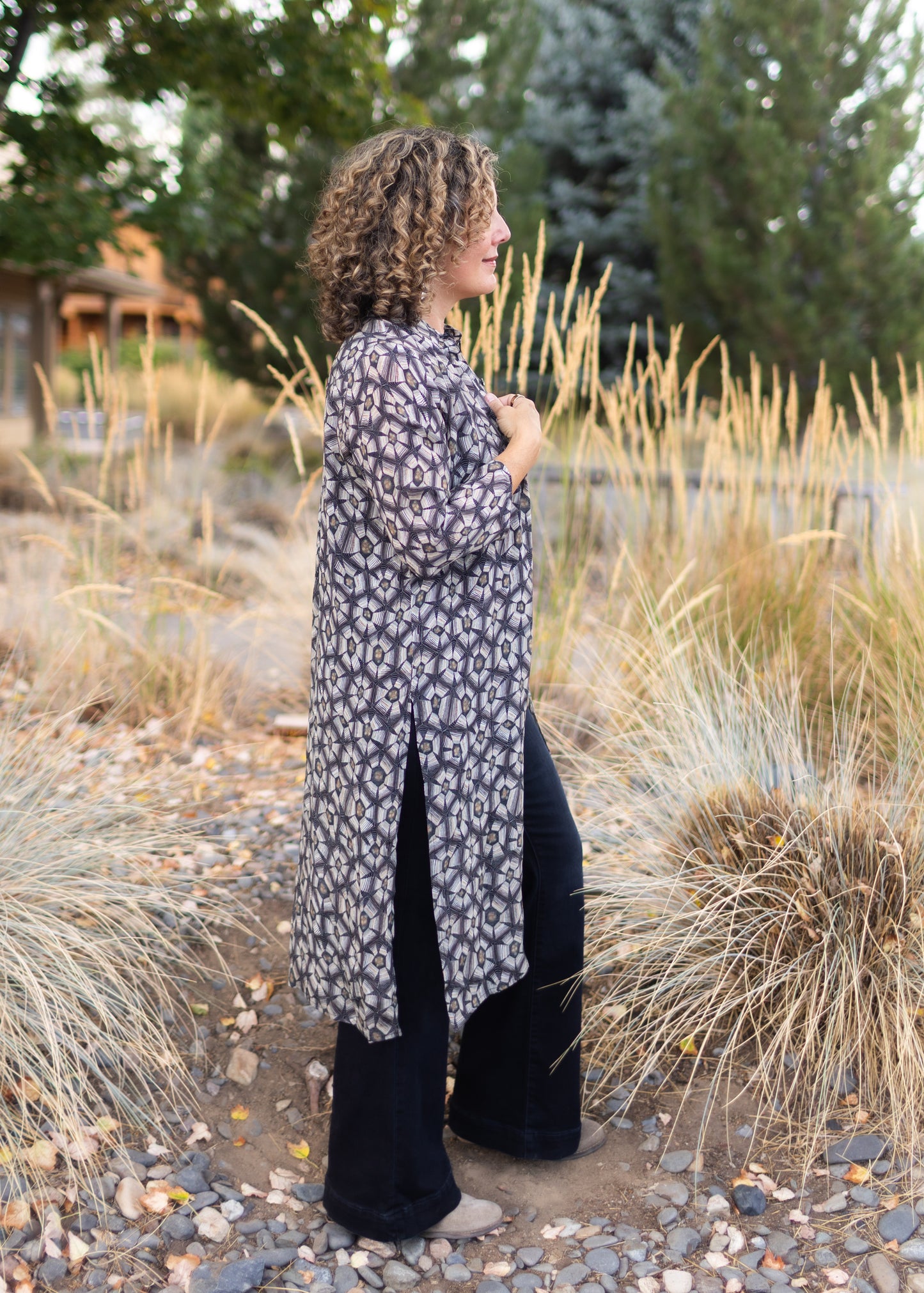 Button Up Tunic in Geo Floral Print | APNY
