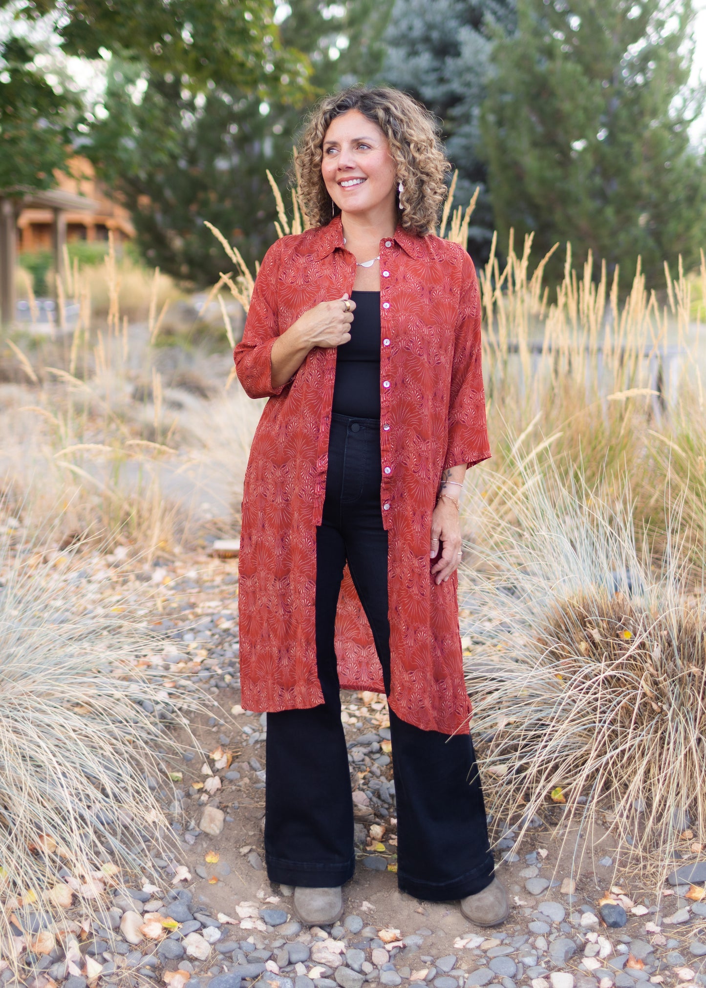 Button Up Tunic in Rust | APNY