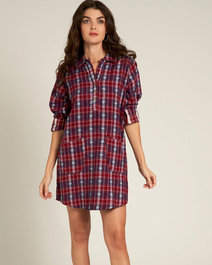 Plaid Shirt Dress in Red