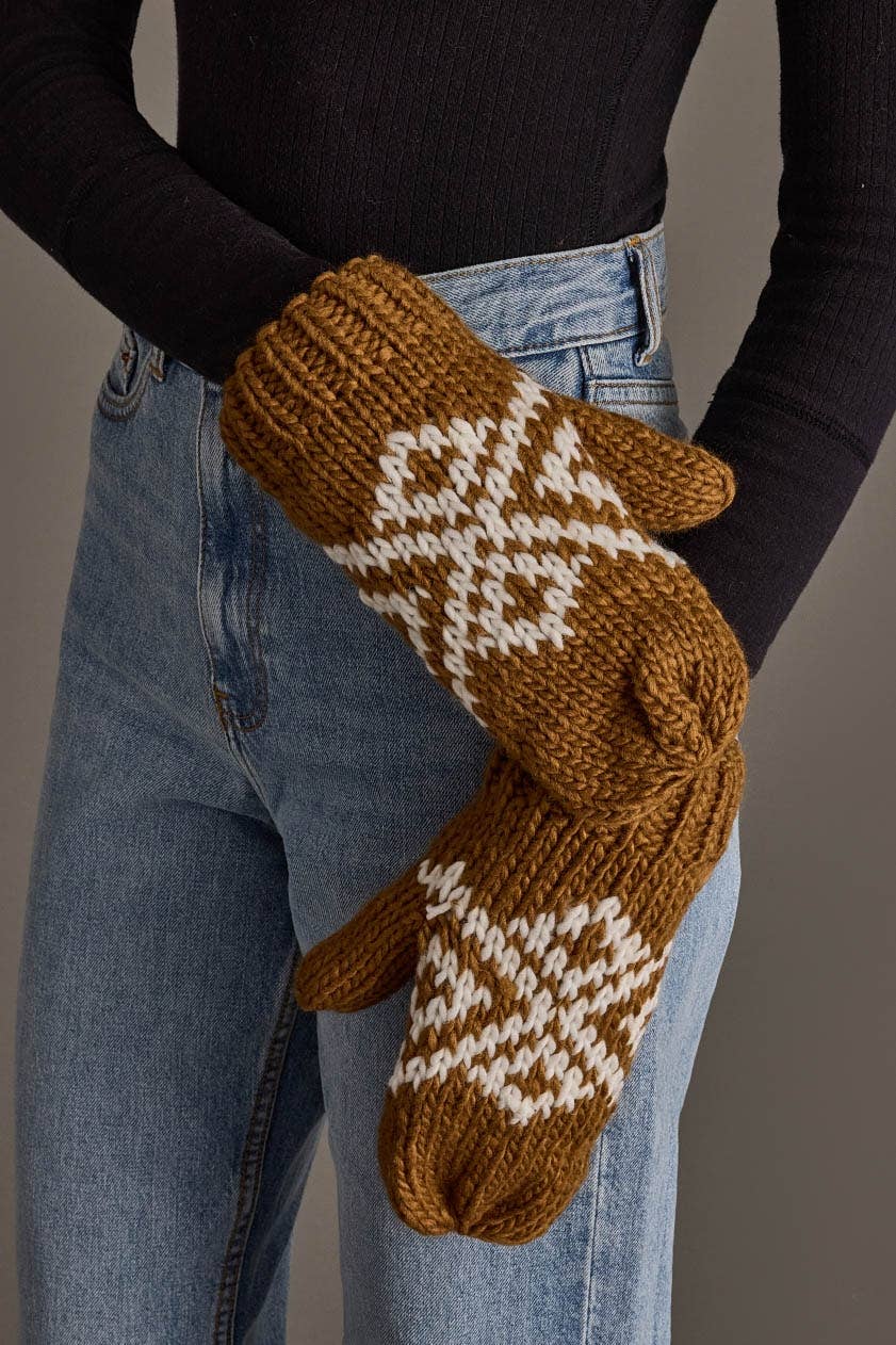 Camel & White Patterned Mittens