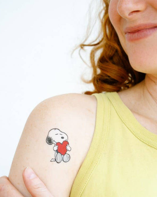 Snoopy Heart Hug Tattoo Pair