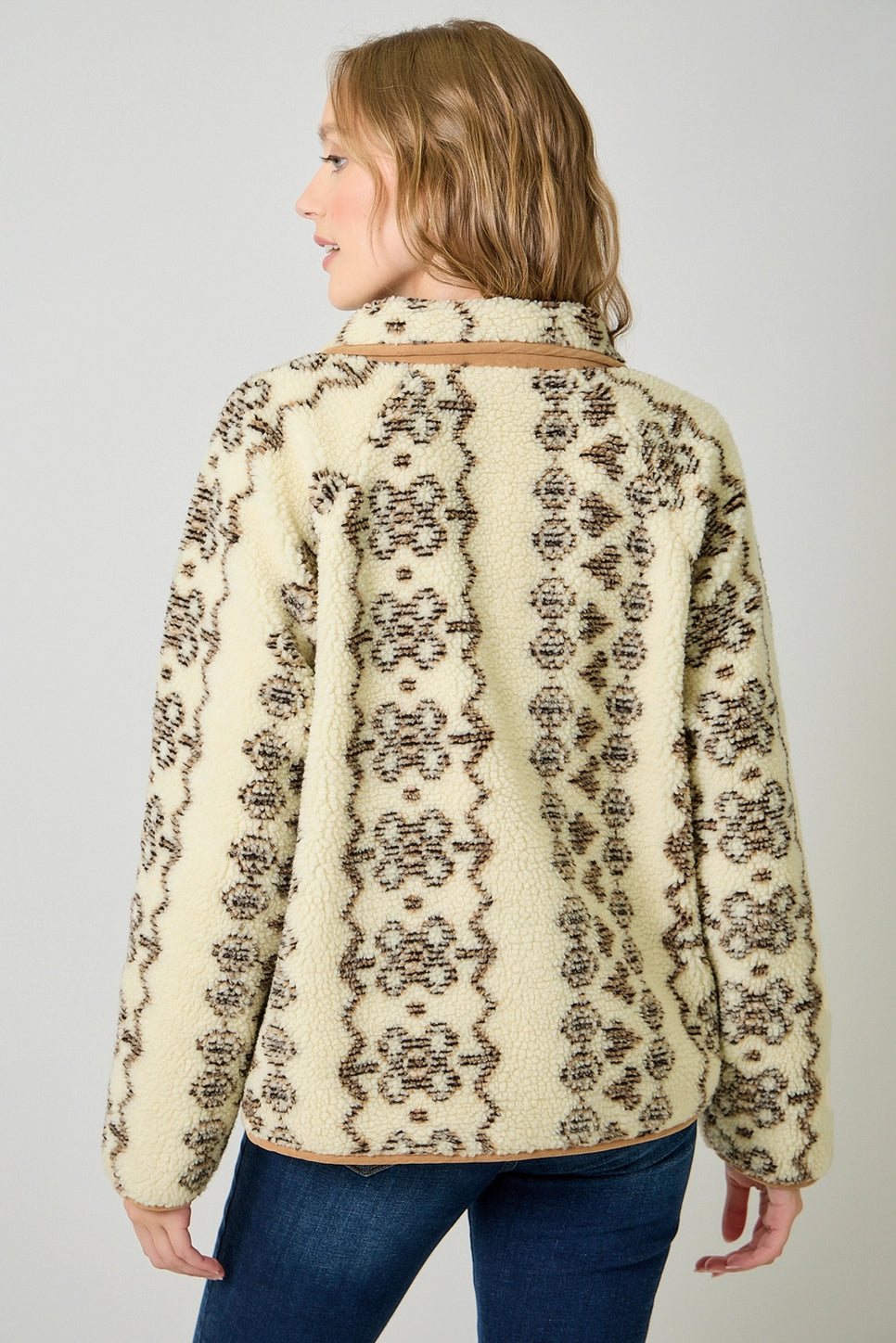 Printed Fleece Jacket in Cappuccino