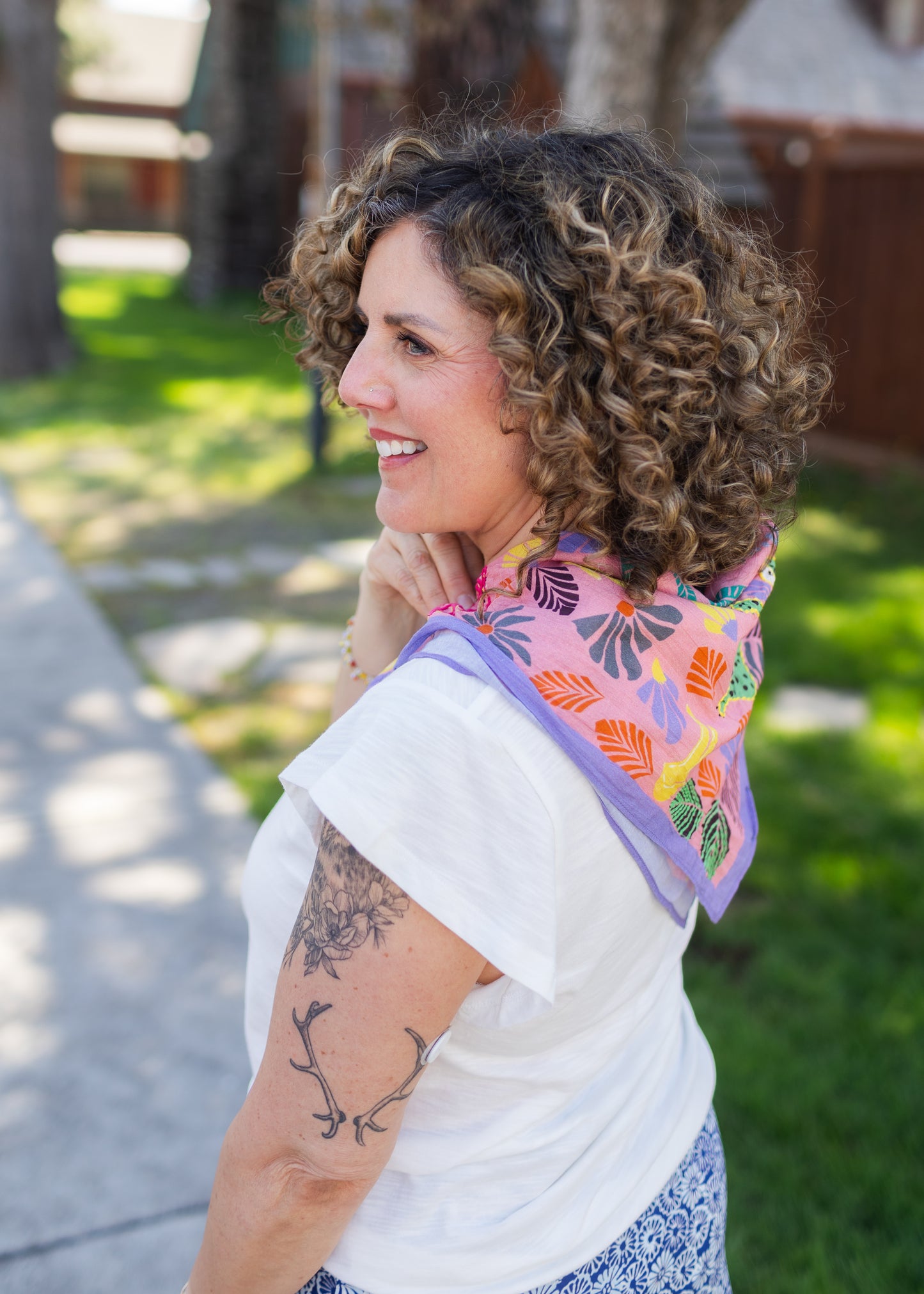 Tropical Paradise Printed Square Scarf with Embroidery