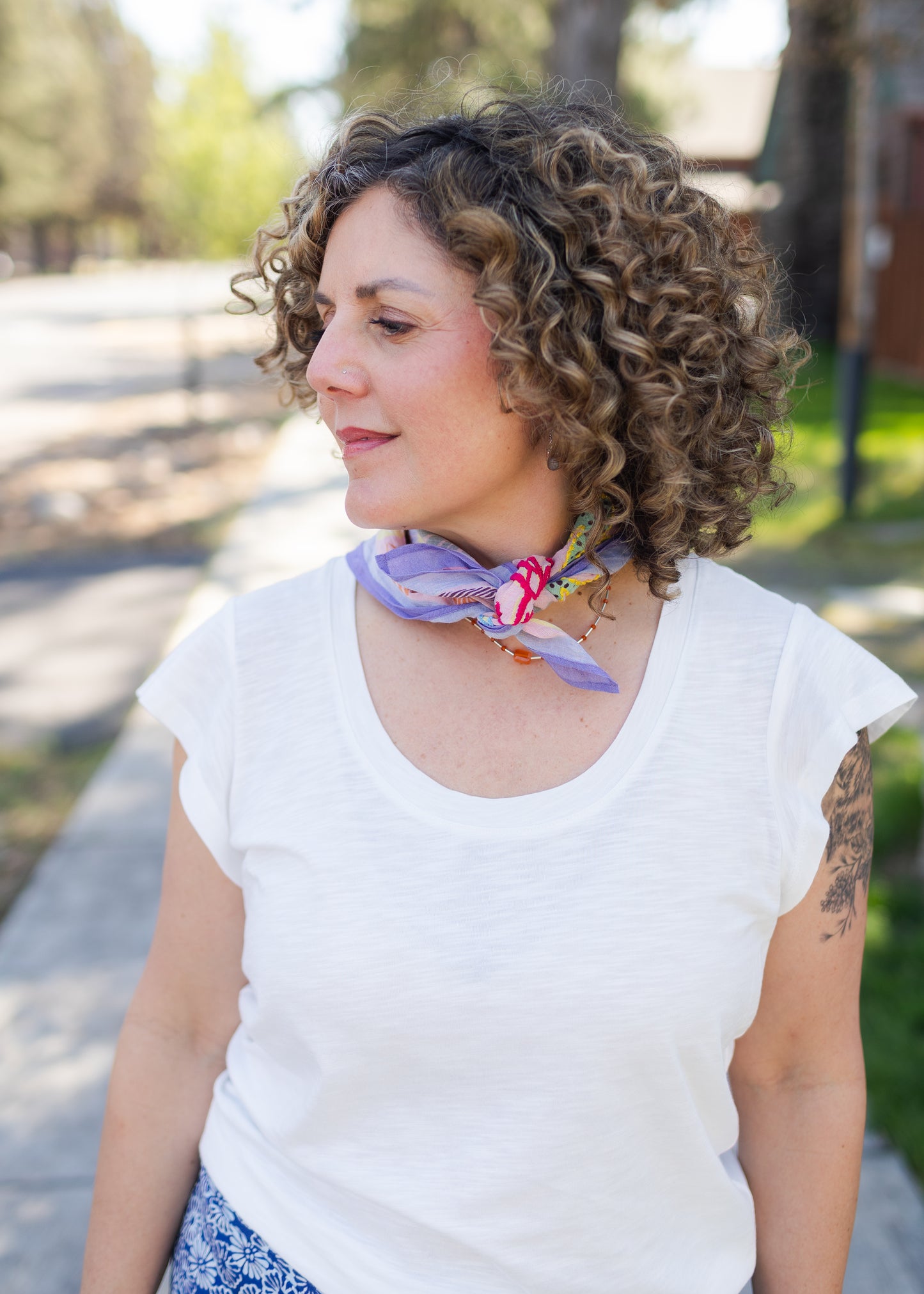 Tropical Paradise Printed Square Scarf with Embroidery
