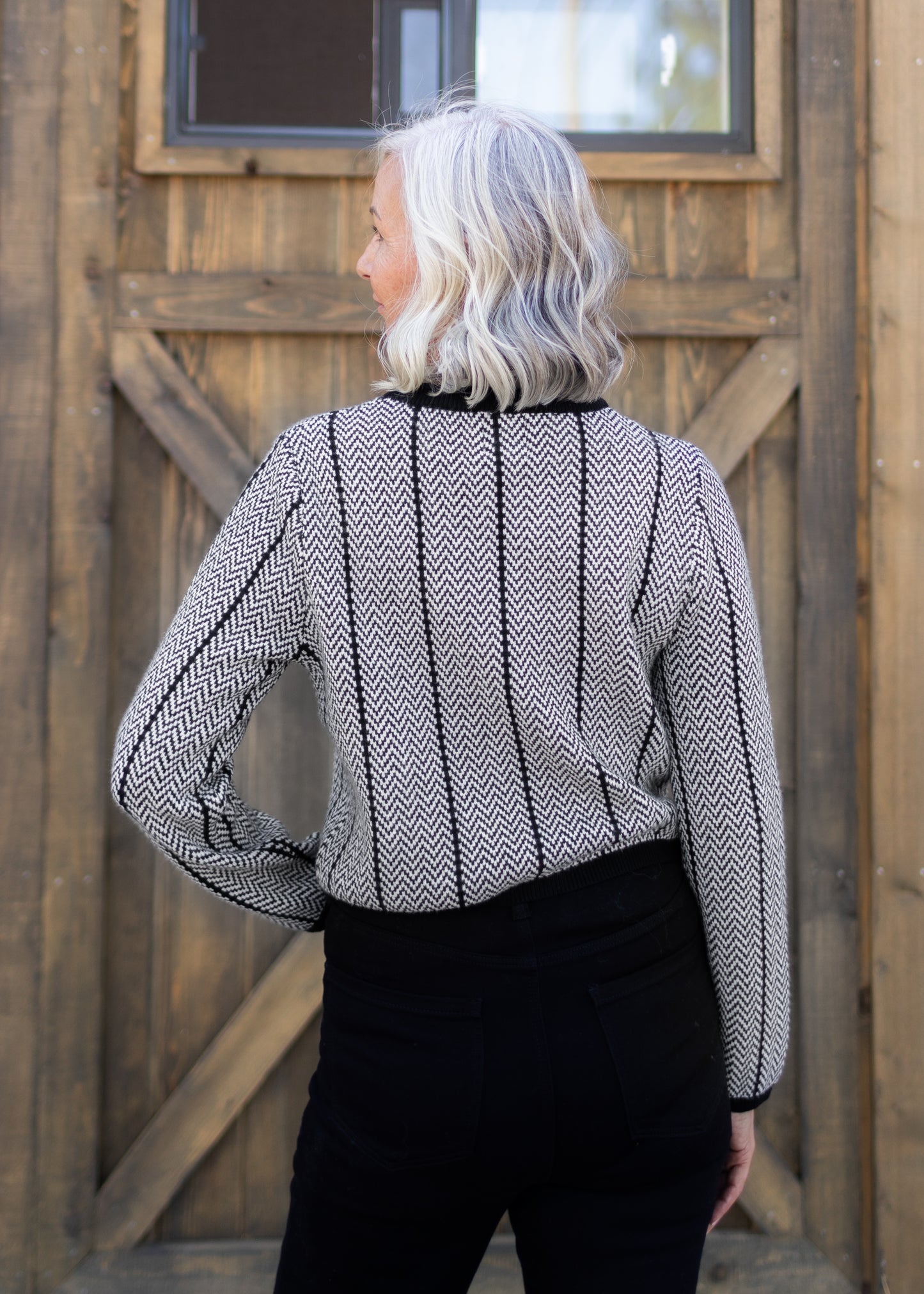 Cropped Black & White Crew Sweater