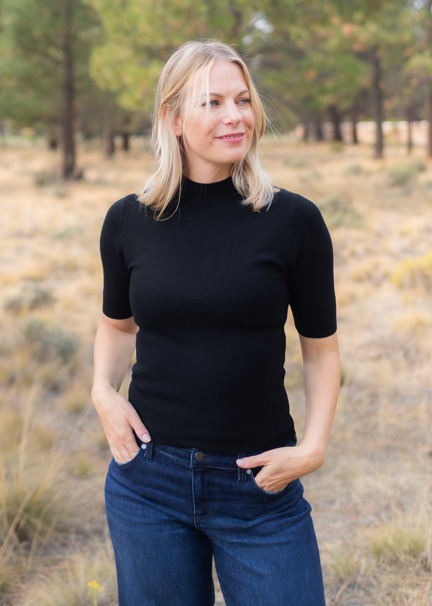 Elbow Mock Neck Top in Black