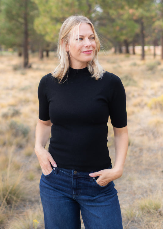 Elbow Mock Neck Top in Black