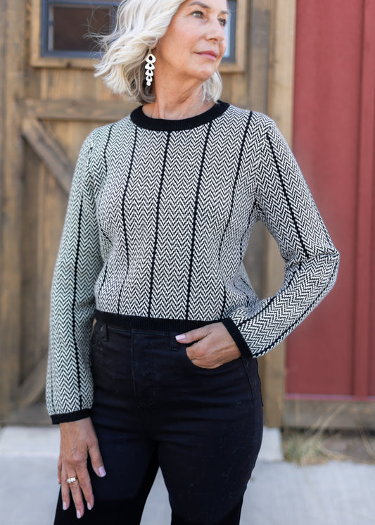 Cropped Black & White Crew Sweater