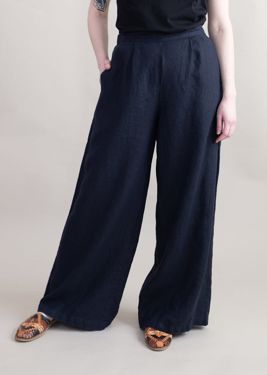 Solid Linen Wide Leg Pant in Lights Out | Cut•Loose