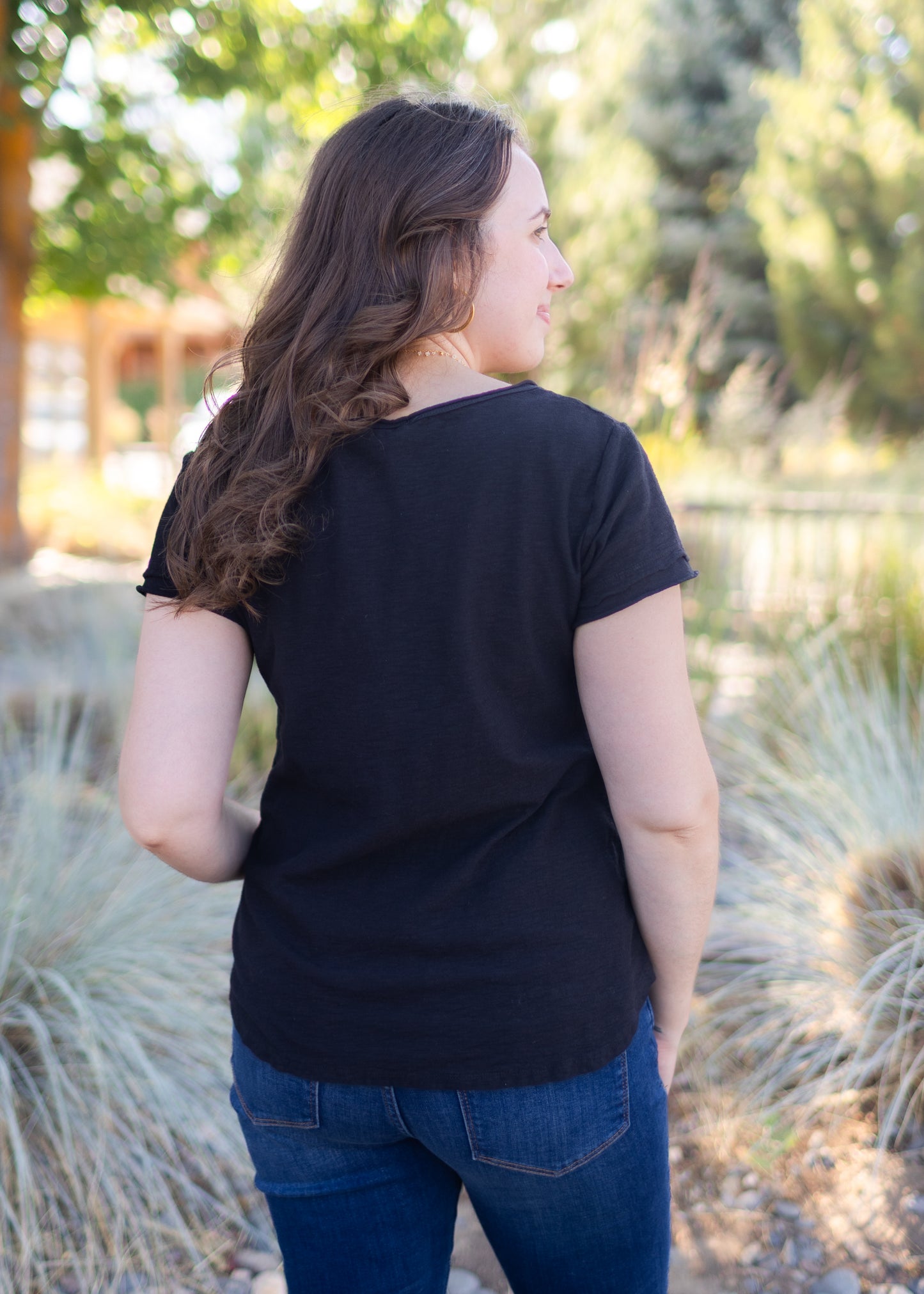 Raw Edge V-Neck Tee in Black | Cut•Loose