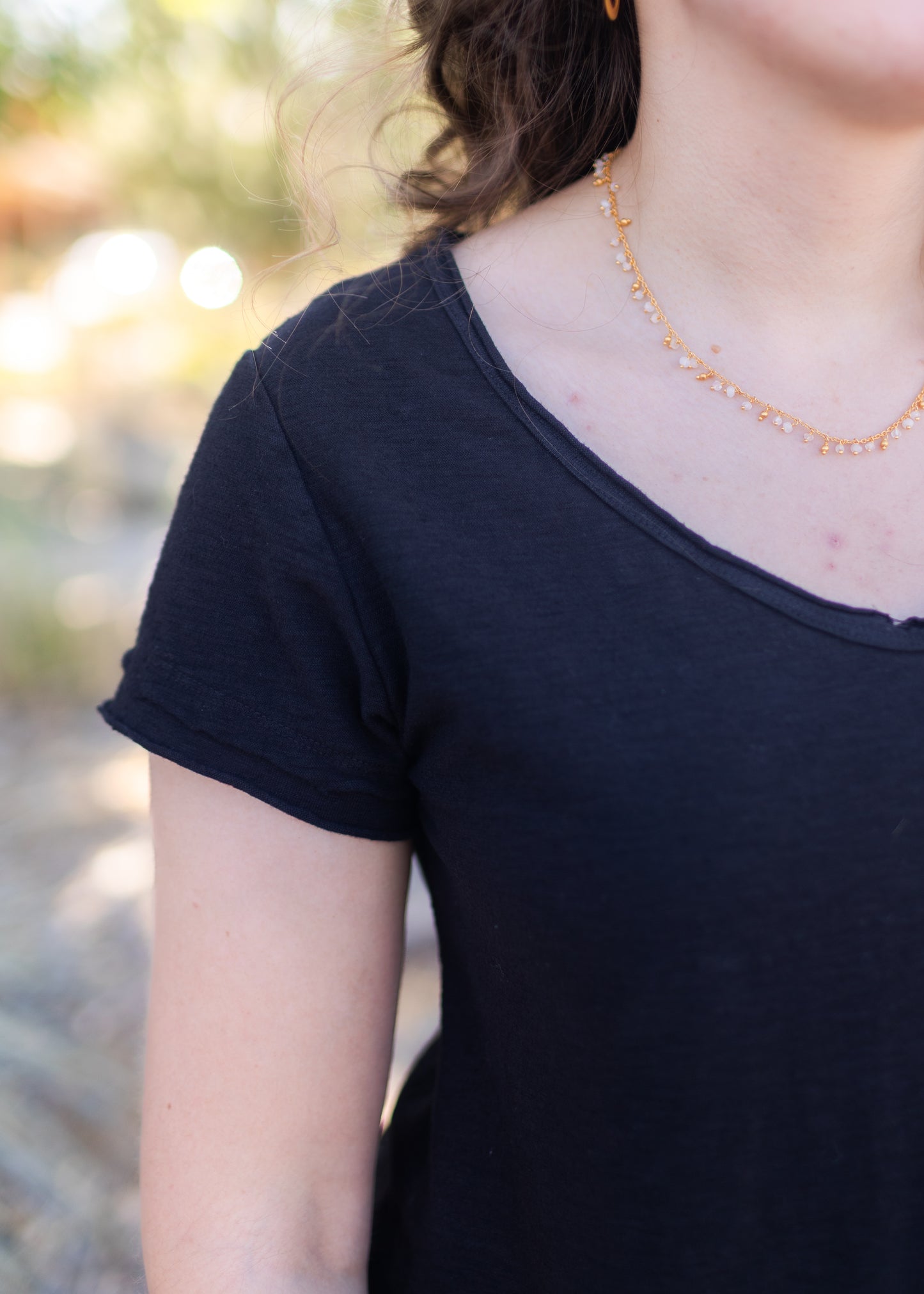 Raw Edge V-Neck Tee in Black | Cut•Loose