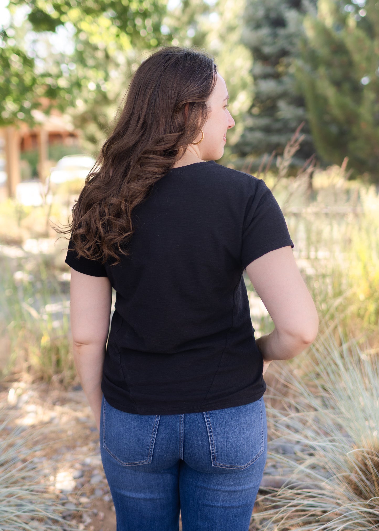 Short Sleeve Bias Tee in Black | Cut•Loose