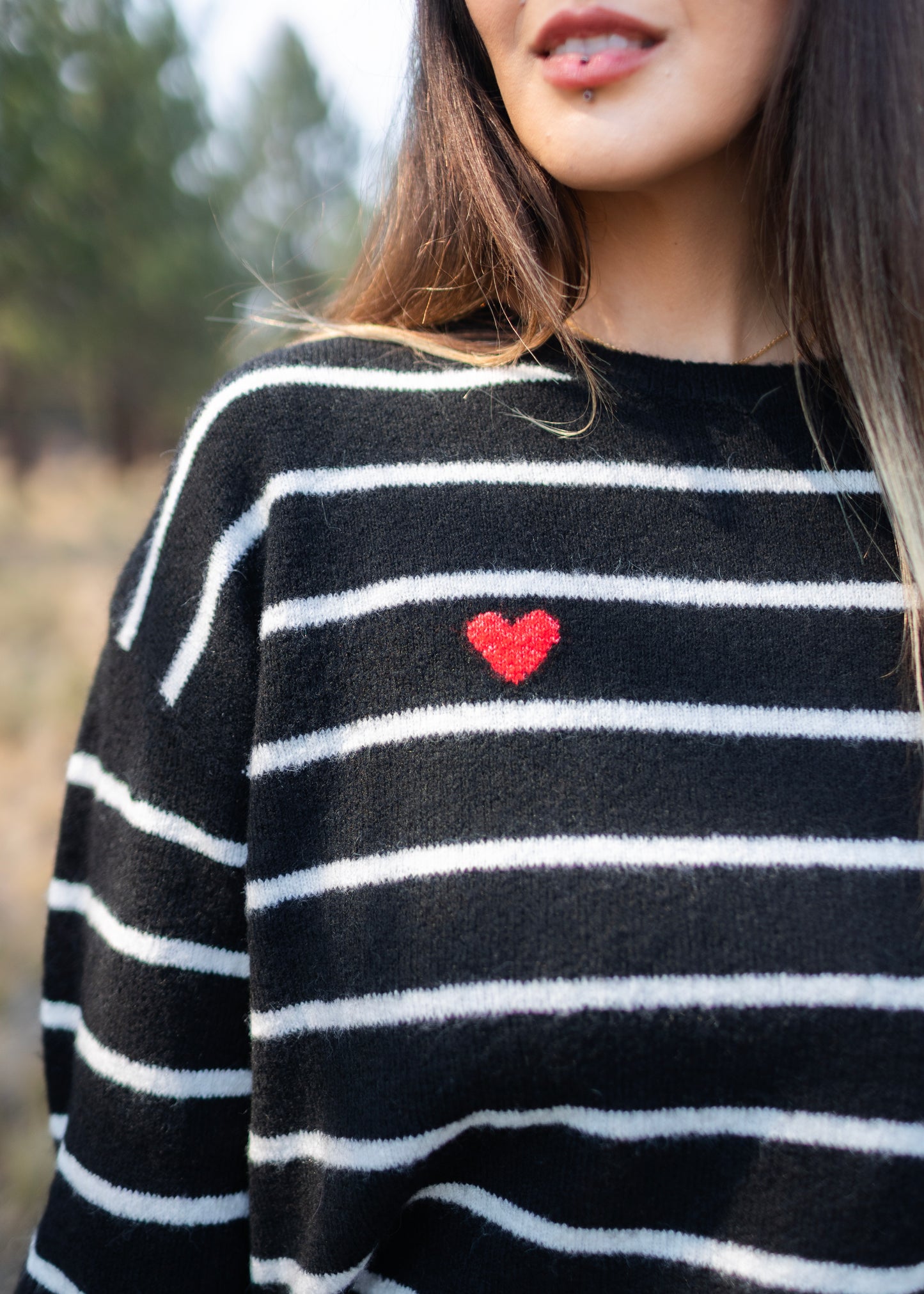 Black & White Stripe Heart Sweater