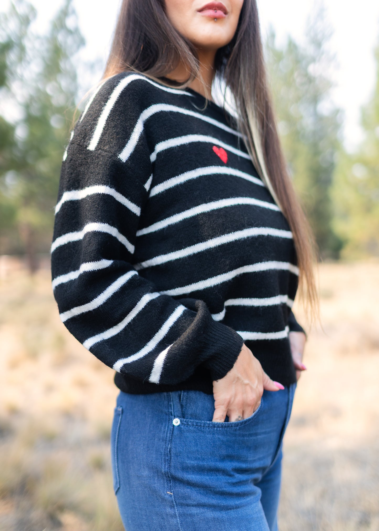 Black & White Stripe Heart Sweater