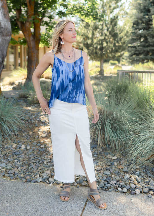Slit Maxi Skirt in White Denim | Liverpool