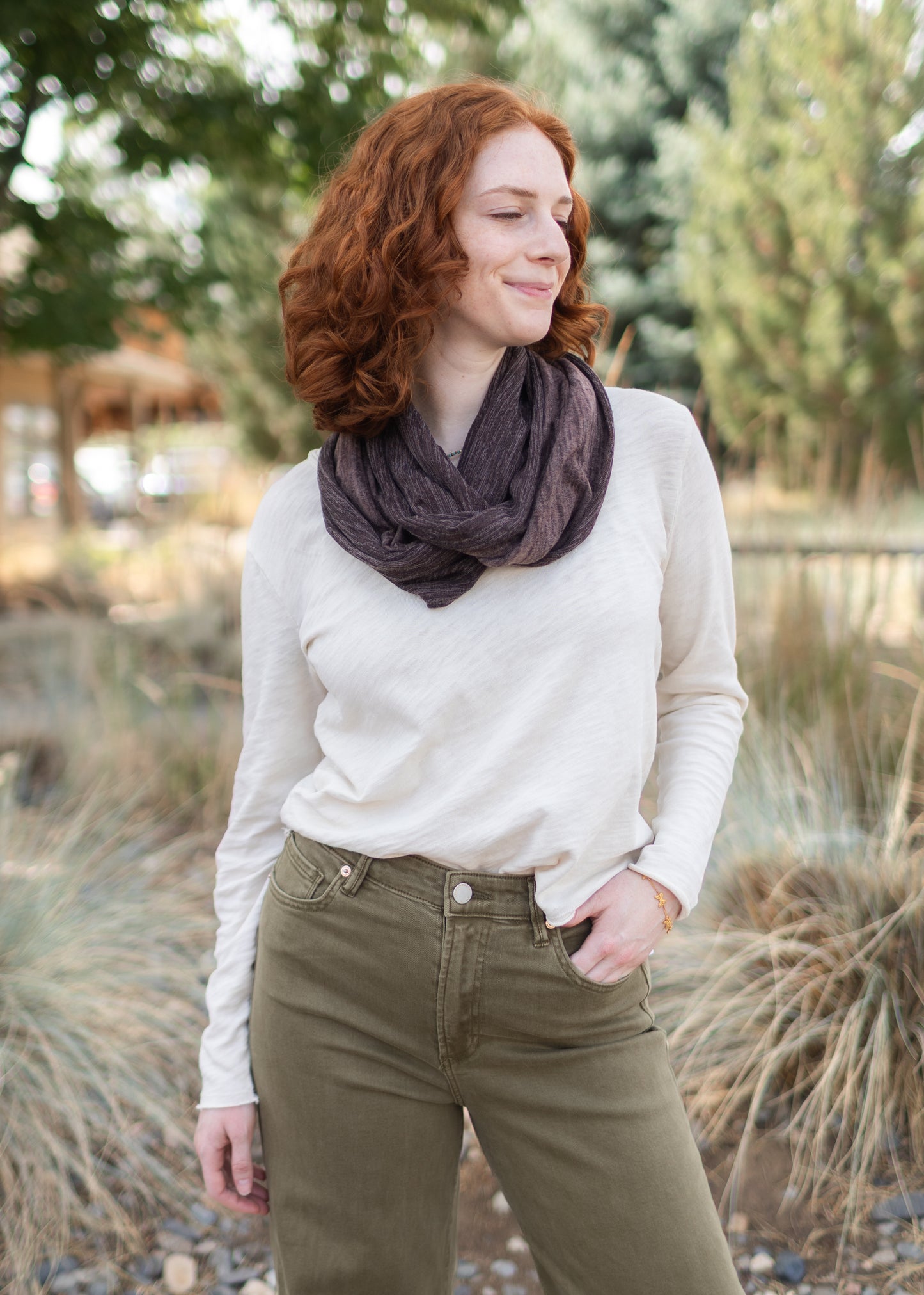 Jersey Knit Infinity Scarf in Brown